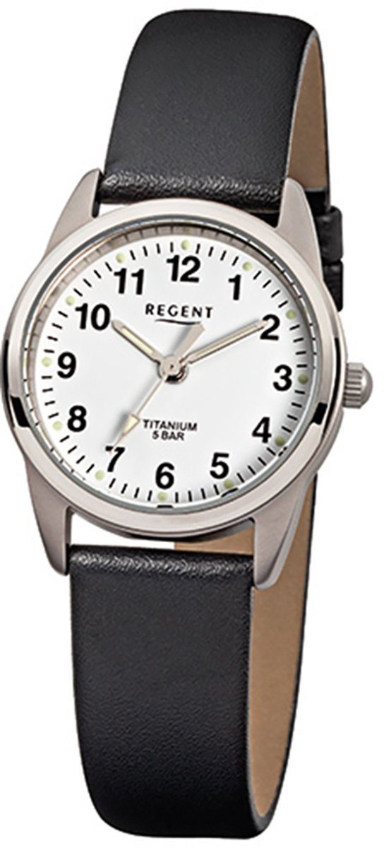 Regent Quarzuhr Regent Damen-Armbanduhr schwarz Analog, Damen Armbanduhr rund, klein (ca. 26mm), Lederarmband