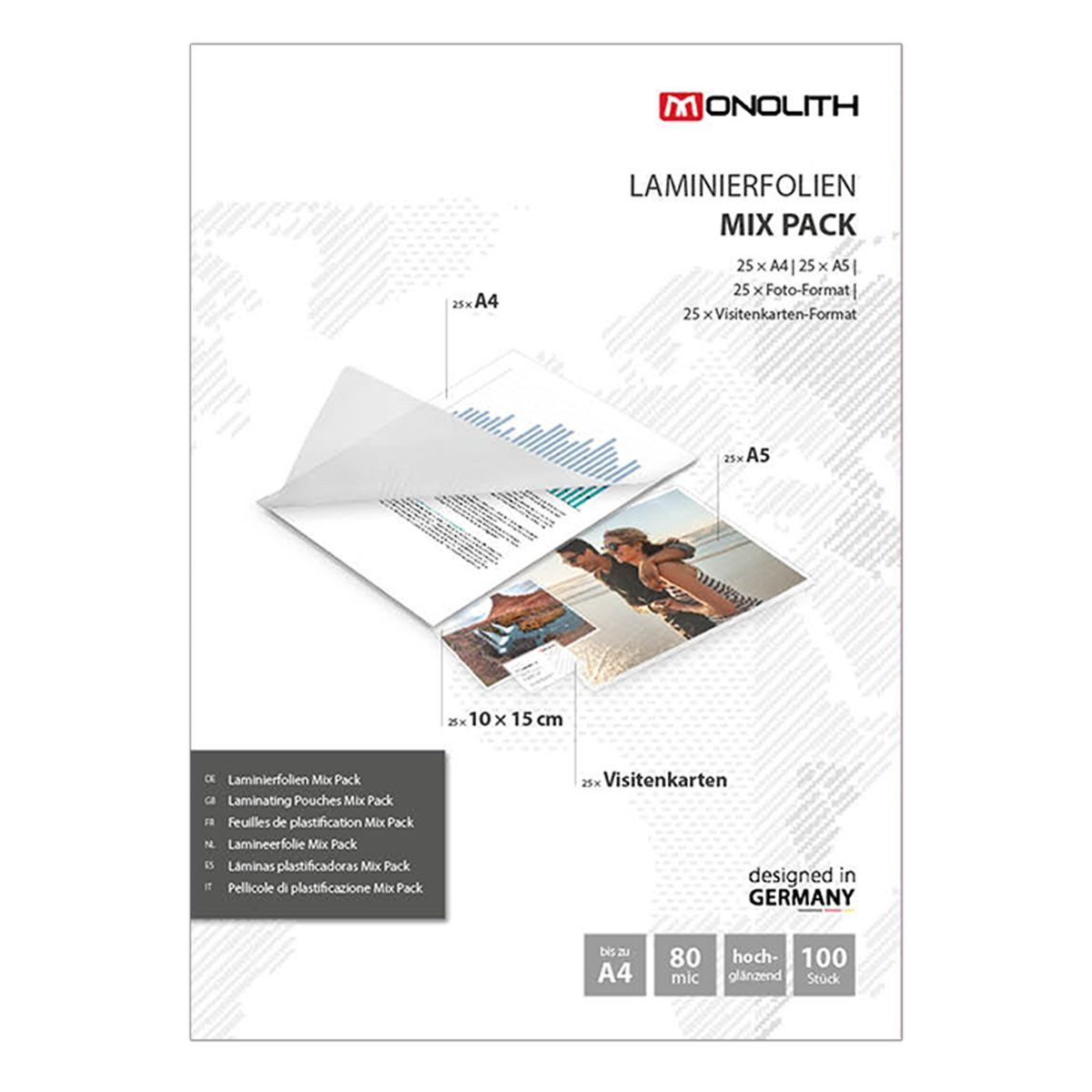 MONOLITH Styropor-Teil MONOLITH Laminierfolien Mix 80µ hochglänzend 100 Stück