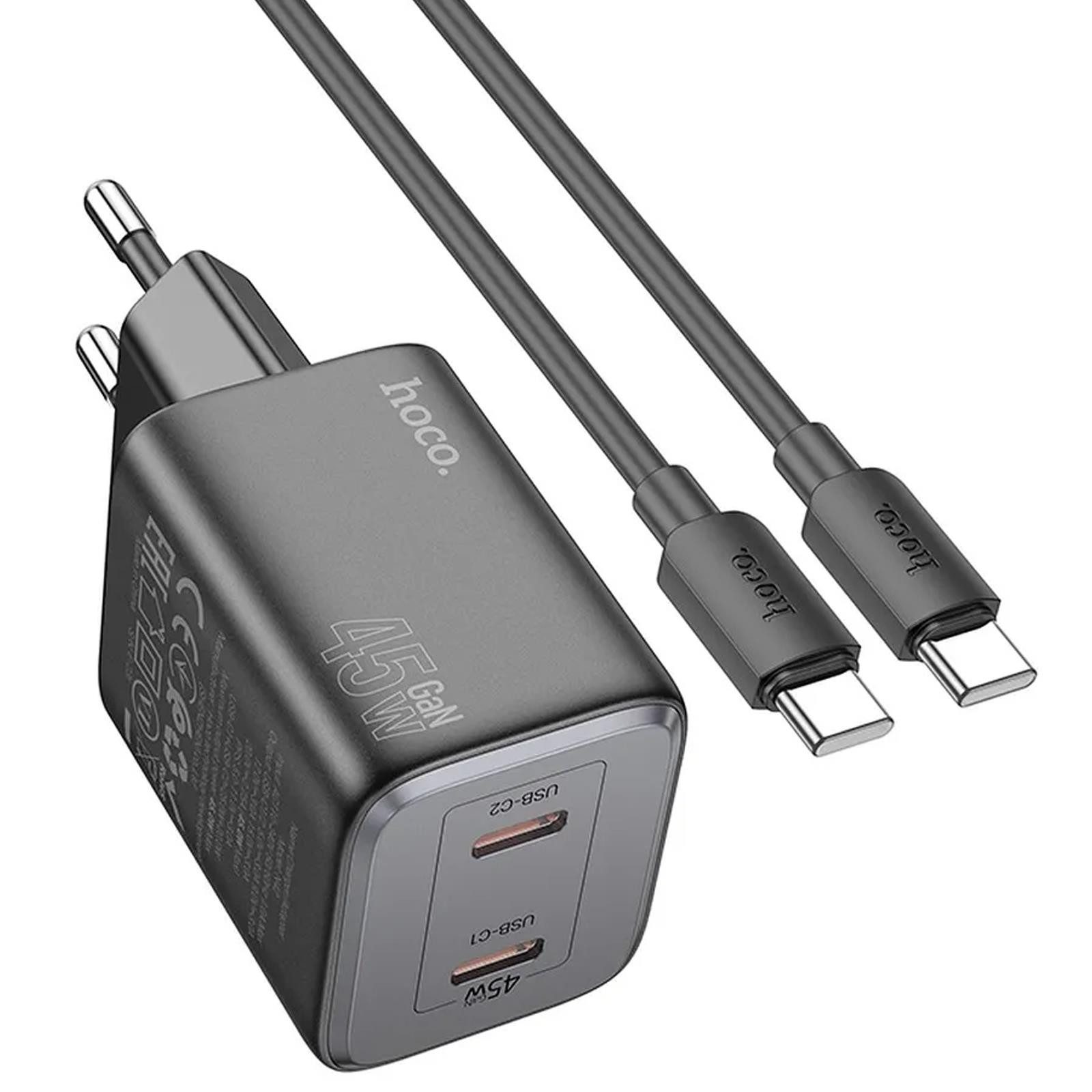hoco. 45W USB Typ C Smartphone-Ladegerät (3000 mA, EU Netz Lade Stecker Ladegerätr USB inkl. USB Typ C auf USB C Kabel)
