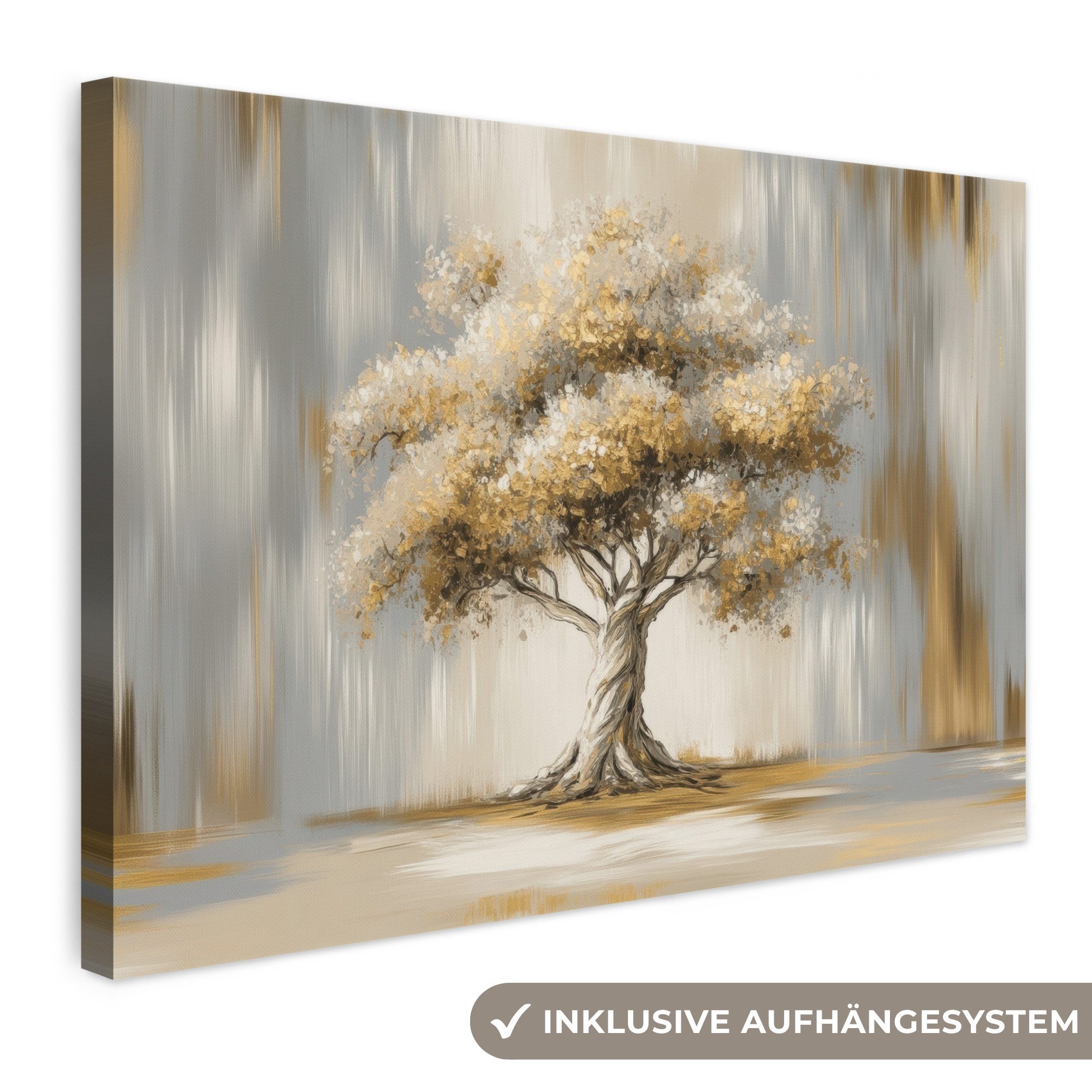 OneMillionCanvasses® Leinwandbild Baum - Blätter - Abstrakt - Weiß, Fotodruck (1 St), Leinwand Bilder Klein, Wand Dekoration Aesthetic 30x20 cm