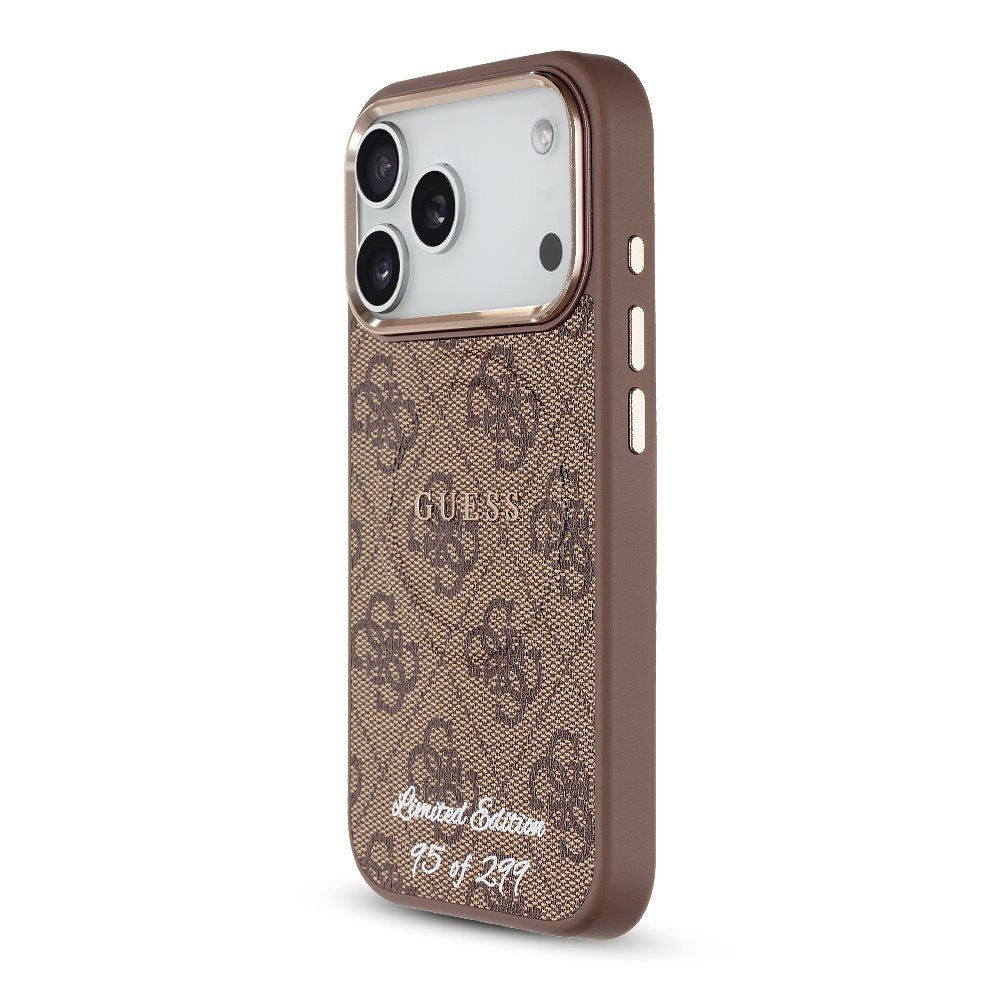 Guess Handyhülle Limited Edition Hülle Case iPhone 17 Pro Kunstleder braun Kette MagSaf 6,3 Zoll, Kantenschutz