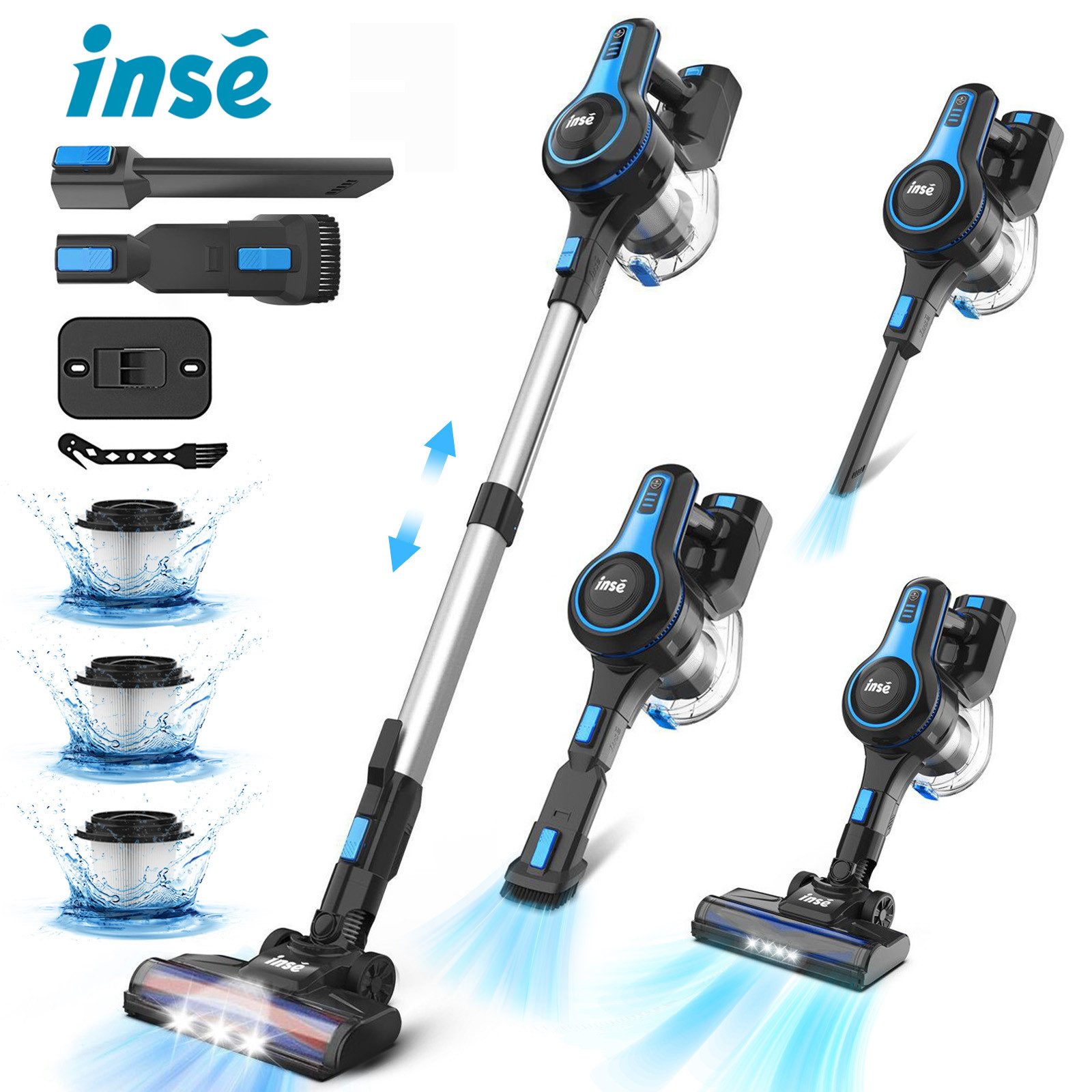 INSE Akku-Hand-und Stielstaubsauger Akku Staubsauger, Akkustaubsauger,Ultraeffizientes Filtrationssystem, Akku Staubsauger, Staubsauger Kabellos, 35KPa, 1,2L Große Staubbehälter, 55 Minuten
