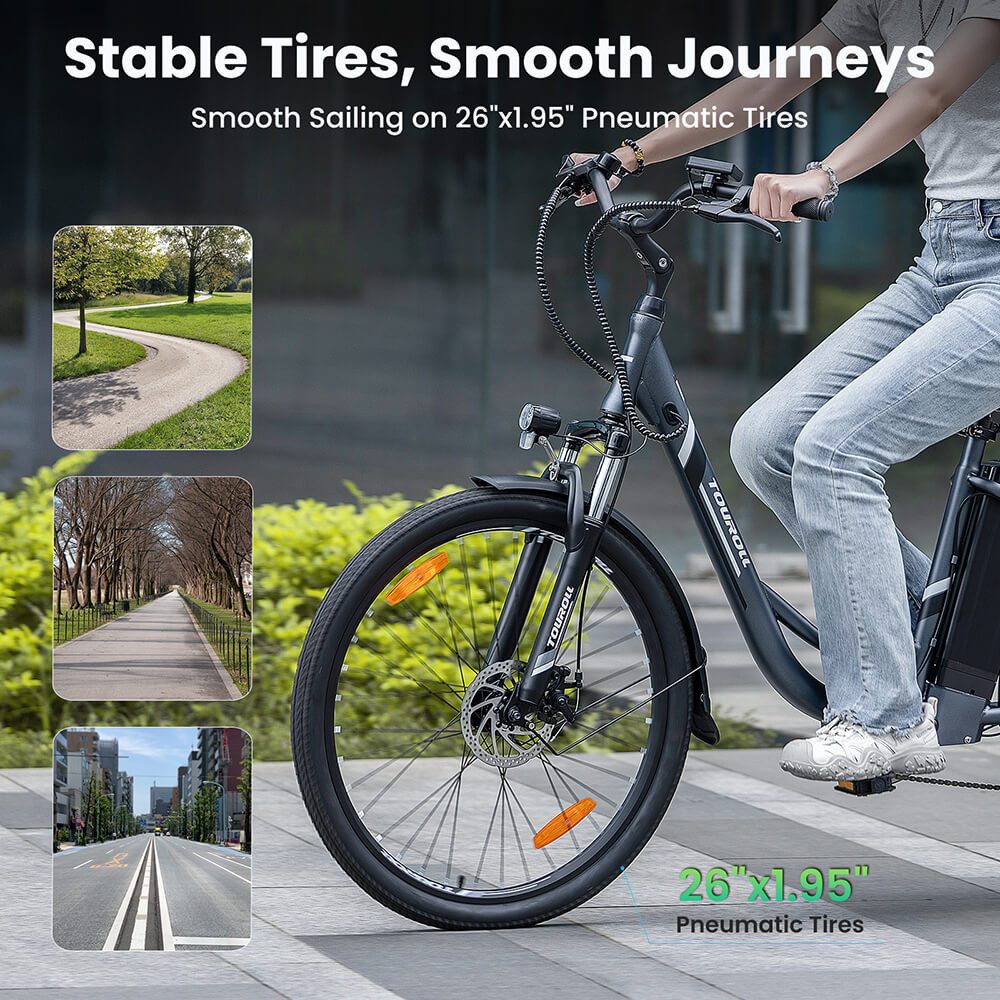Touroll E-Bike B1 Trekkingrad mit 250-W-Motor, 26"x18", 25km/h, 7 Gang, Heckmotor, 561,6 Wh, 90 km Reichweite, 7‑Gang Shimano Schaltung, Scheibenbremsen – Bild 5 von 5