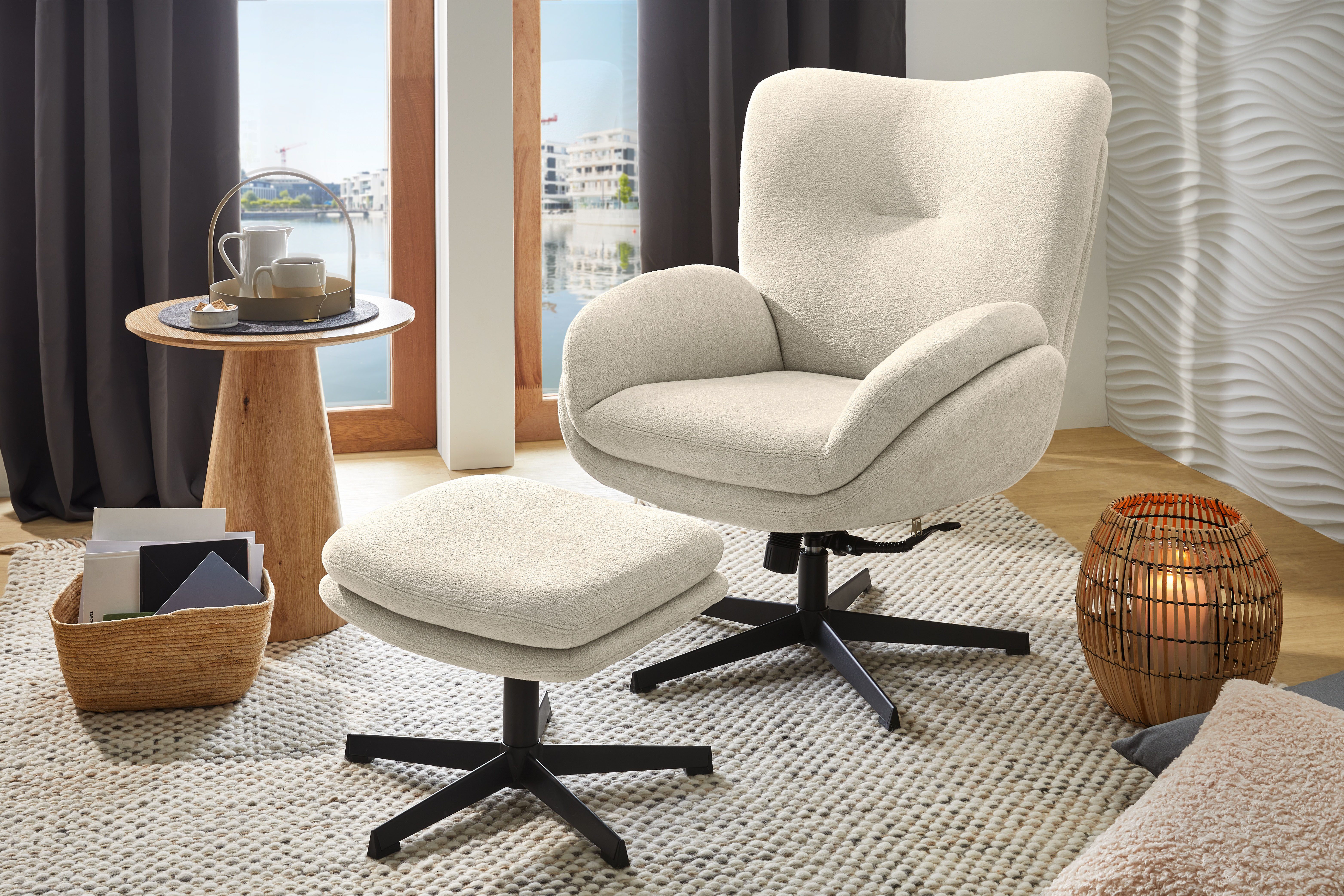 Jockenhöfer Gruppe Relaxsessel Hawaii, B: 76 cm, Sitzhöhe: 48 cm, Set: mit Hocker, 360° Drehfunktion, feststellbare Wipp-Funktion