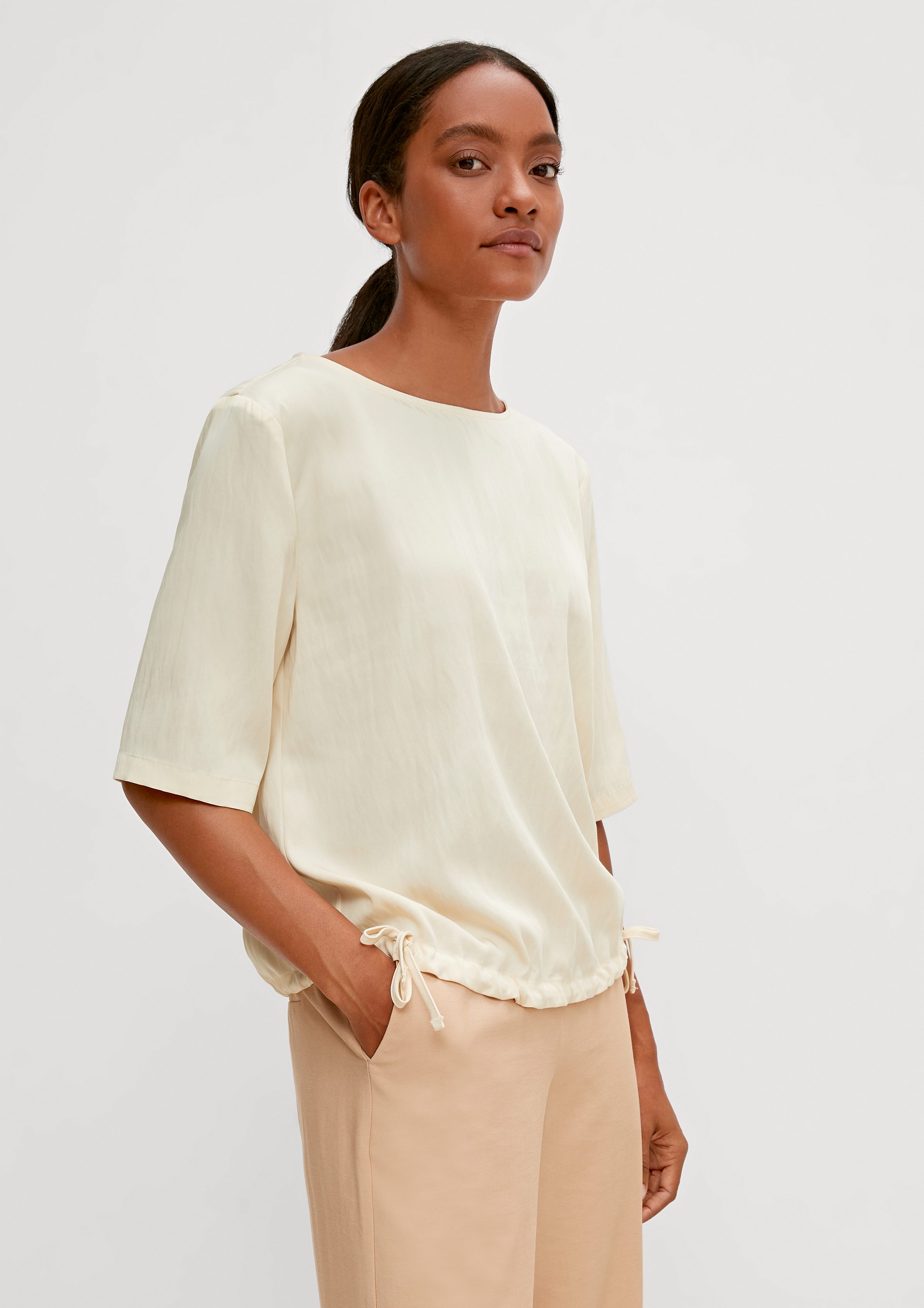 comma casual identity 3/4-Arm-Shirt Bluse mit Tunnelzug bleached stone