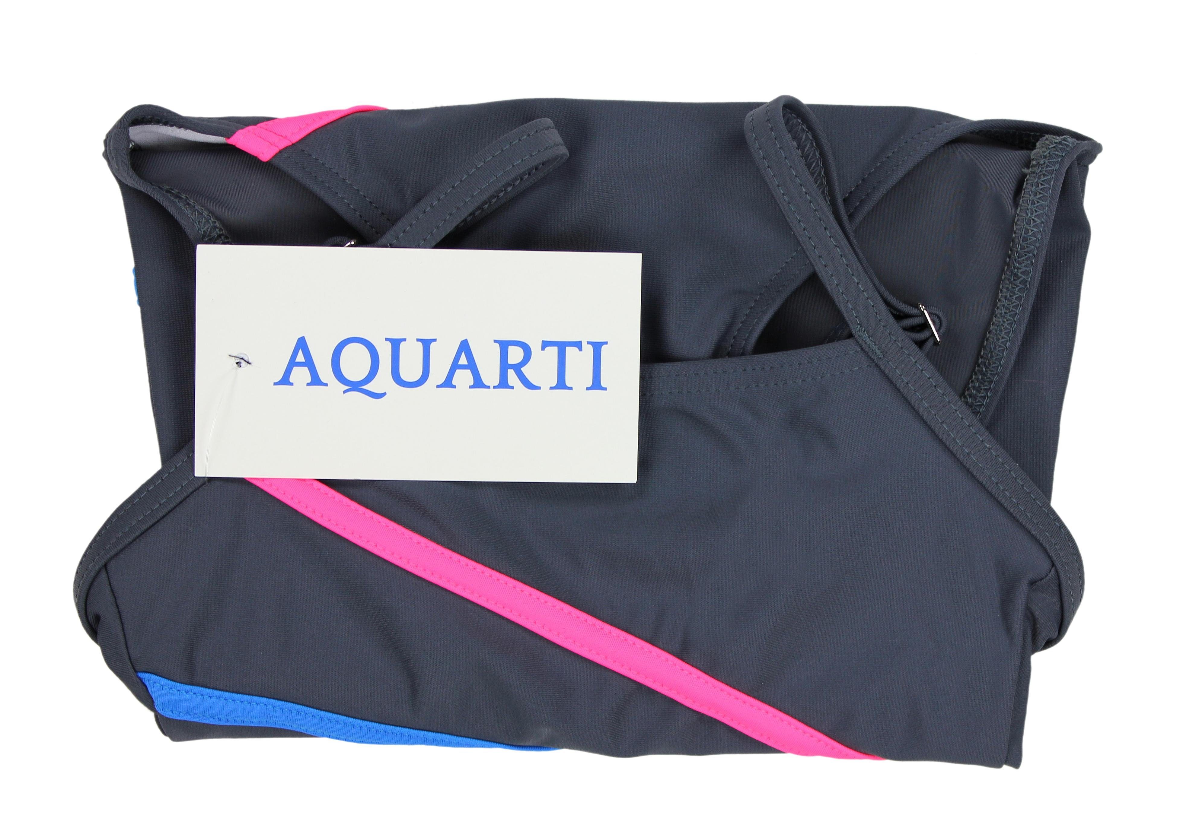 Graphit Streifen Blau Aquarti Badeanzug Mädchen Spaghettiträgern Badeanzug Streifen / mit Aquarti Pink