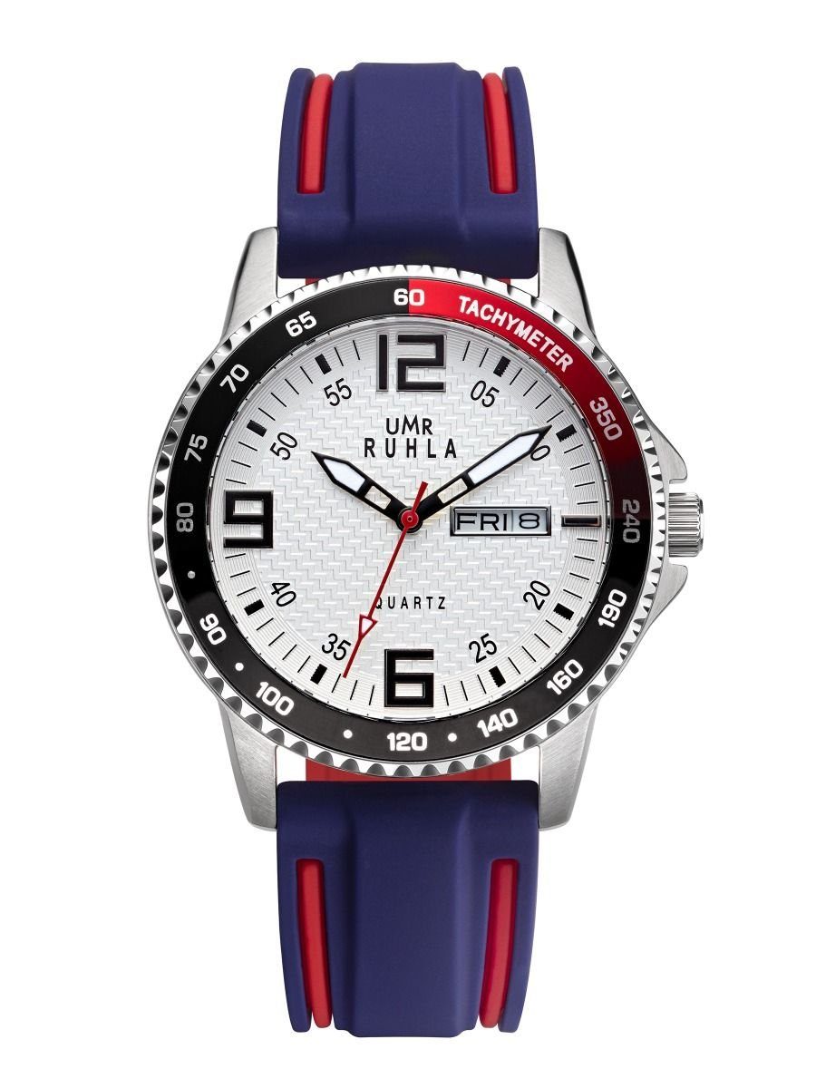 UMR Ruhla Quarzuhr Sport Silikonband Herrenuhr 40 Rot mm Weiss 39004 Lila