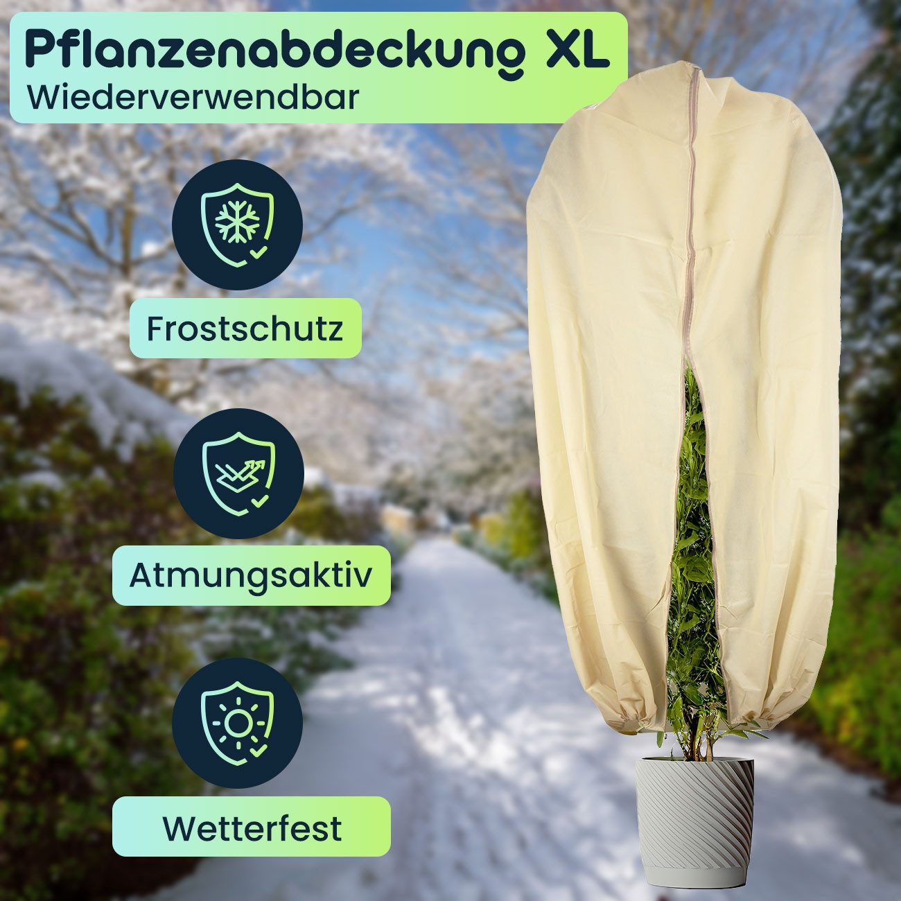 Casativo Winterschutzhaube Pflanzenabdeckung XL, Winterschutz, 180 x 120 cm (1-St), Frostschutz mit Zugband und Reissverschluss