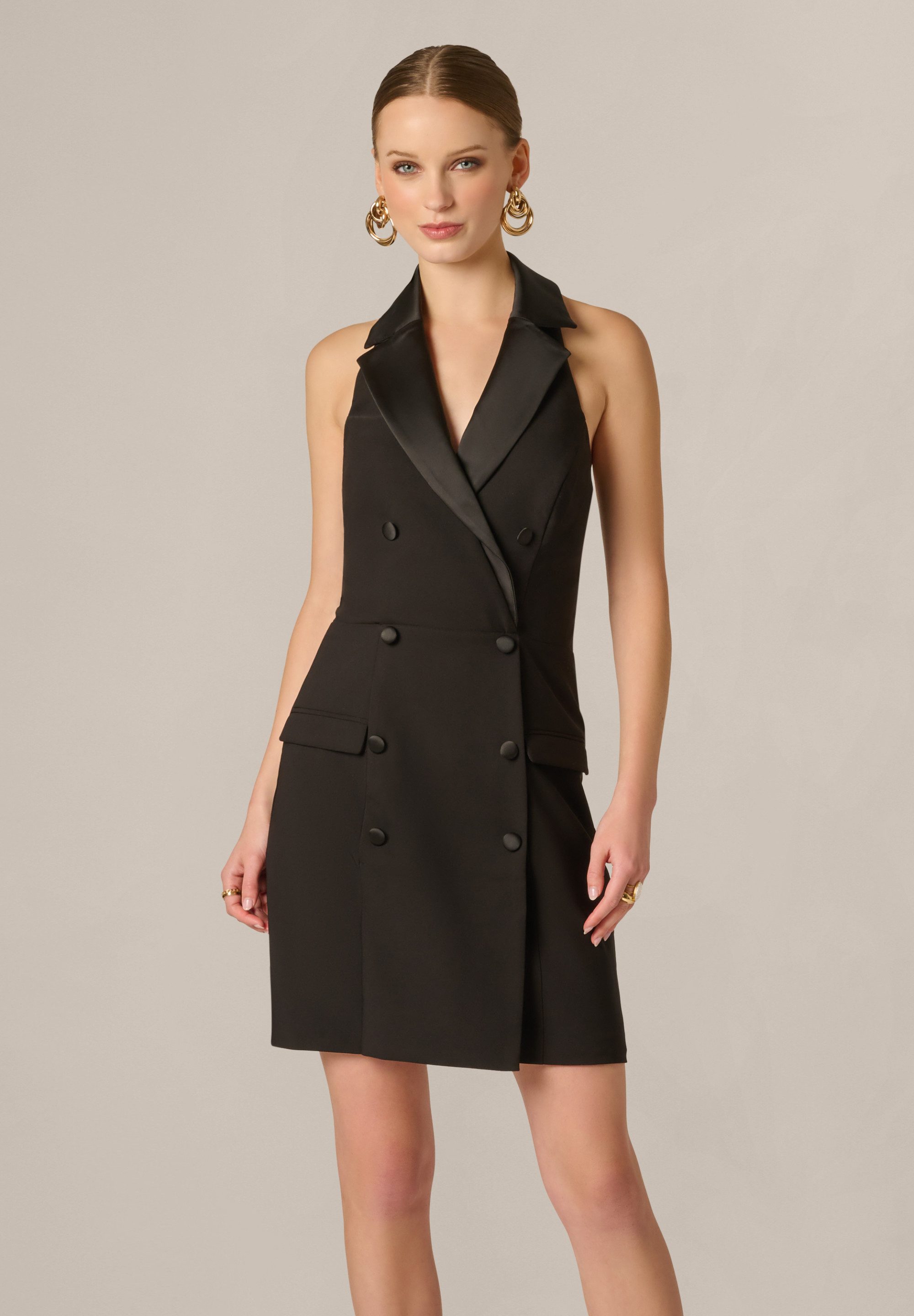 Adrianna Papell Hemdblusenkleid Stretch Crepe Tuxedo Dress Ein schickes, tailliertes, kurzes Smokingkleid