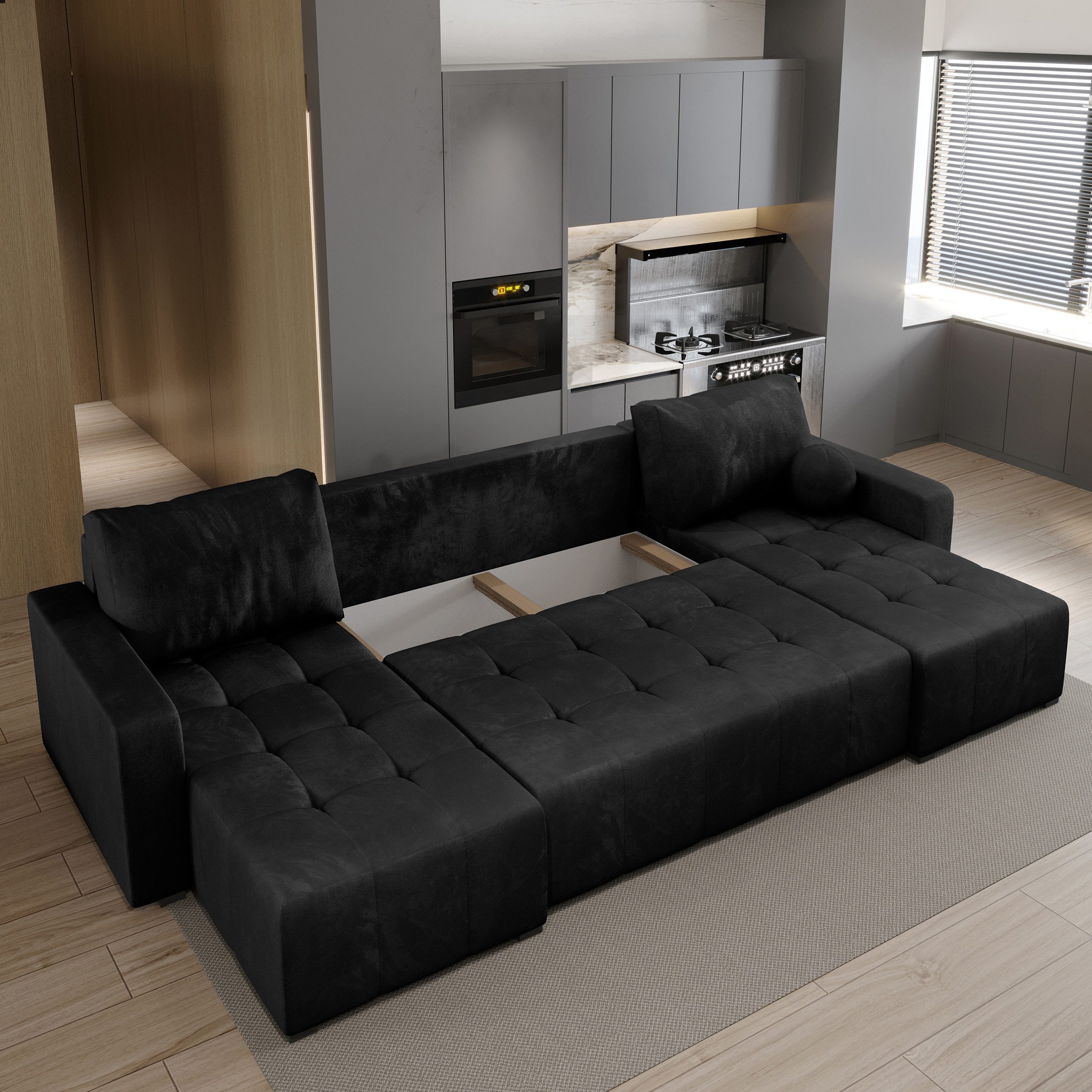 Masseno Ecksofa TOLARI mit Schlaffunktion U-Form, Sofa mit Bettkasten