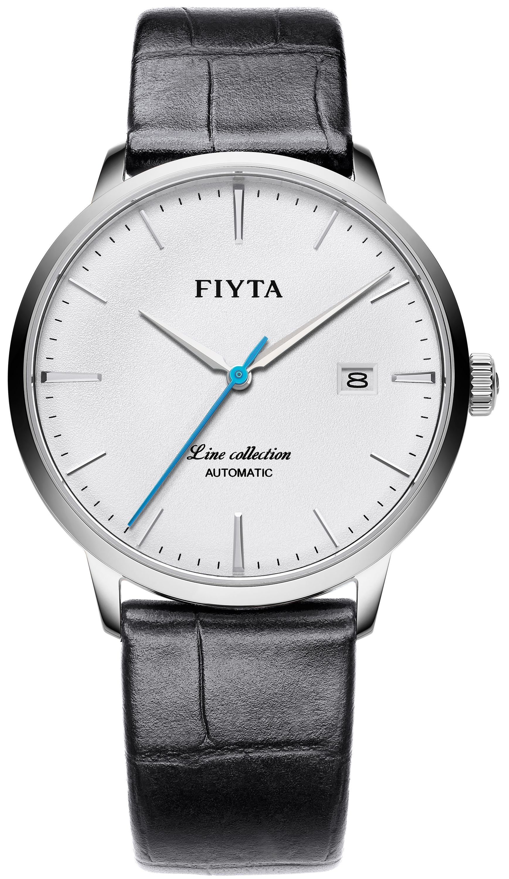 FIYTA Automatikuhr GA801000.WWB Silber mit Echtlederarmband, Datum und Gangreserve, Line
