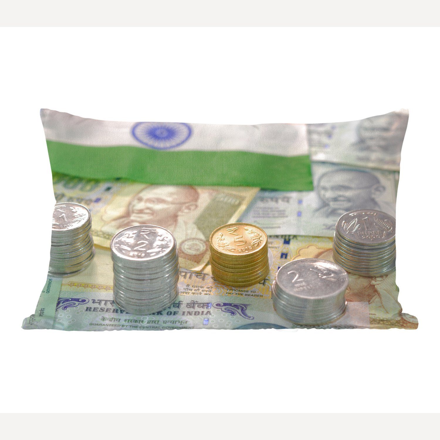 MuchoWow Dekokissen Die Flagge Indiens auf einem Stapel Geldscheine, Wohzimmer Dekoration, Zierkissen, Dekokissen mit Füllung, Schlafzimmer