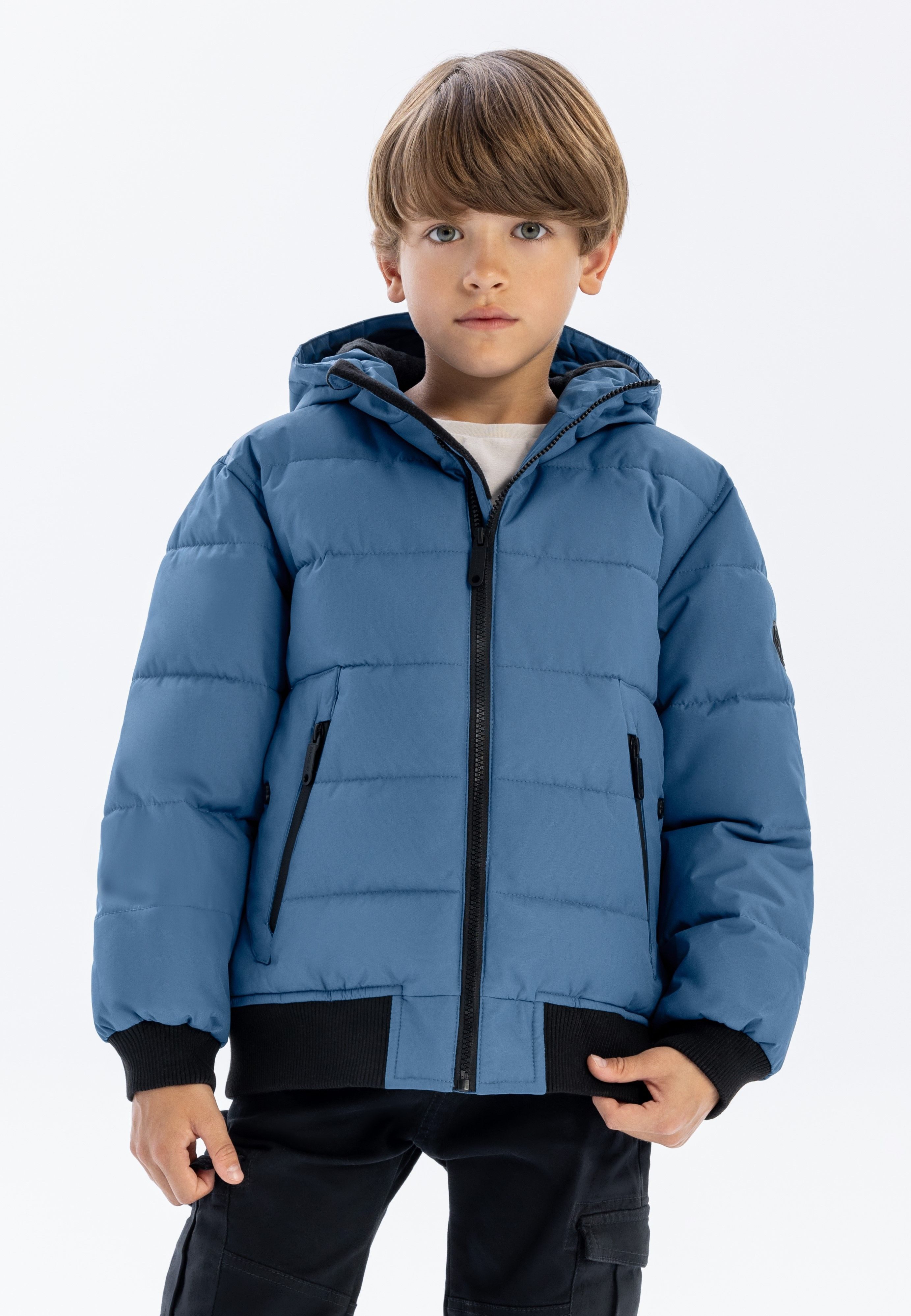 Winterjacke Steppjacke mit Reißverschlusstaschen und Kapuze
 (2y-14y)