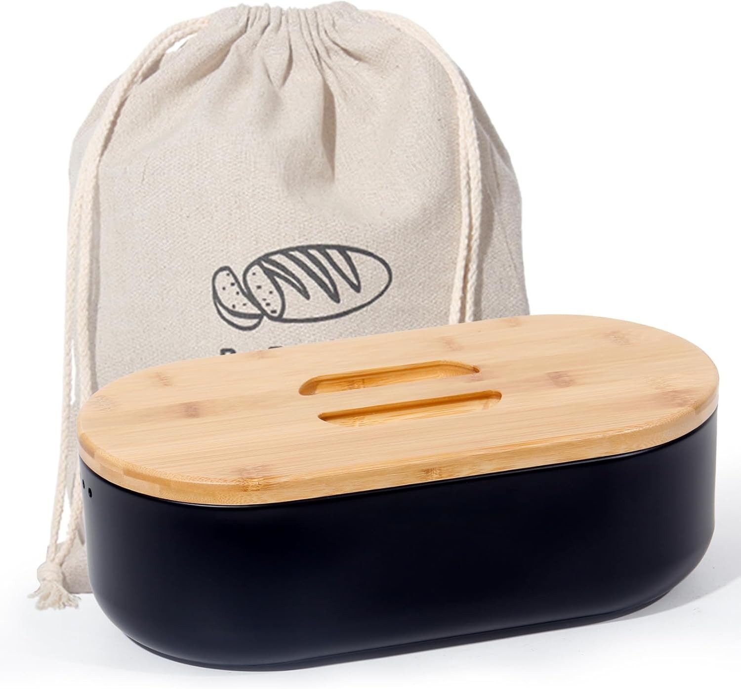 Zedelmaier Brotkasten Brotkasten mit Schneidebrett,MatteBrotbox mit Holzdeckel&Leinen beutel, (MBH006), Rundum Belüftung, Brotkorb für langanhaltende Frische 33x21x15cm