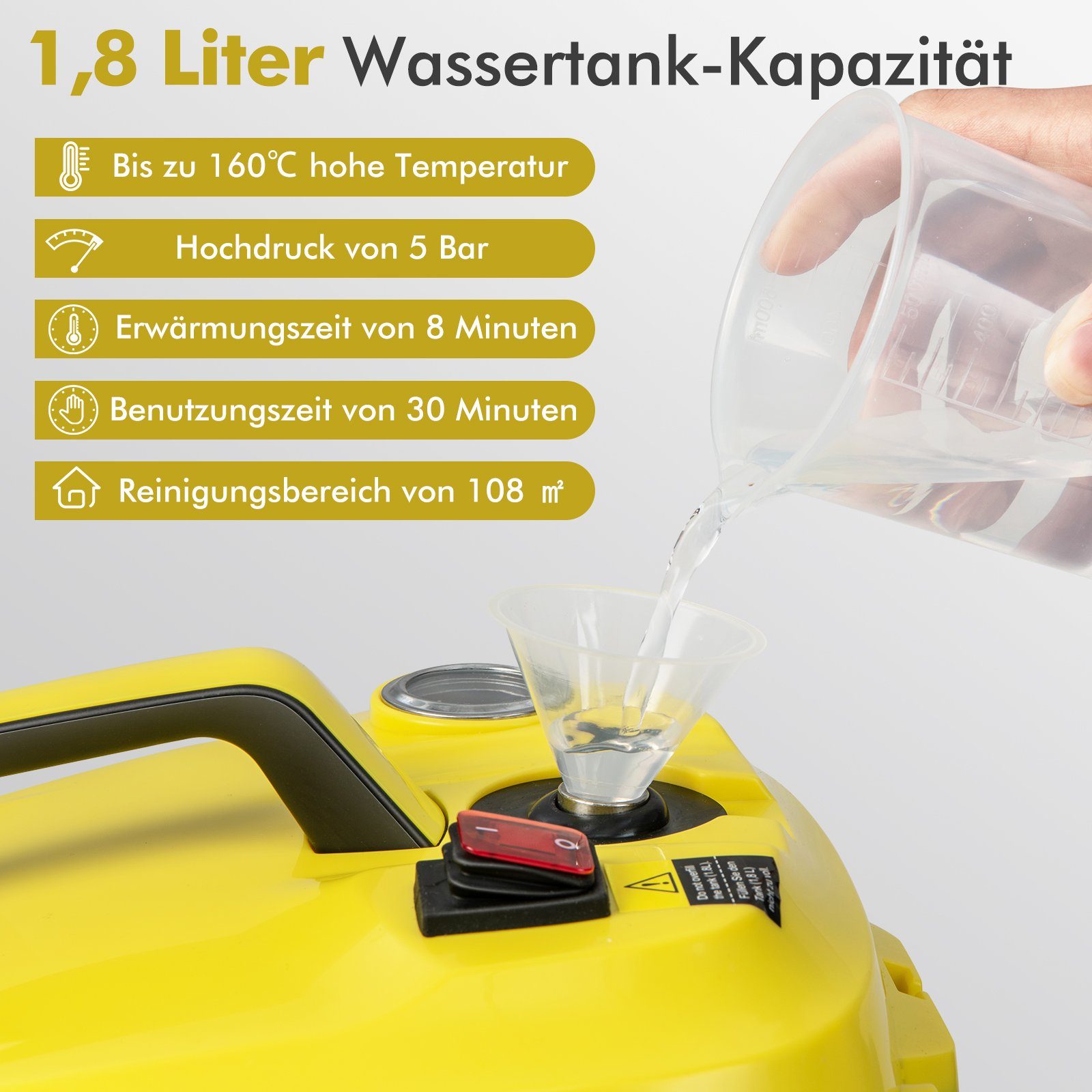 COSTWAY Dampfreiniger mit 1,8 L Tank, 13 Zubehörteile, bis 108m², 2000,00 W
