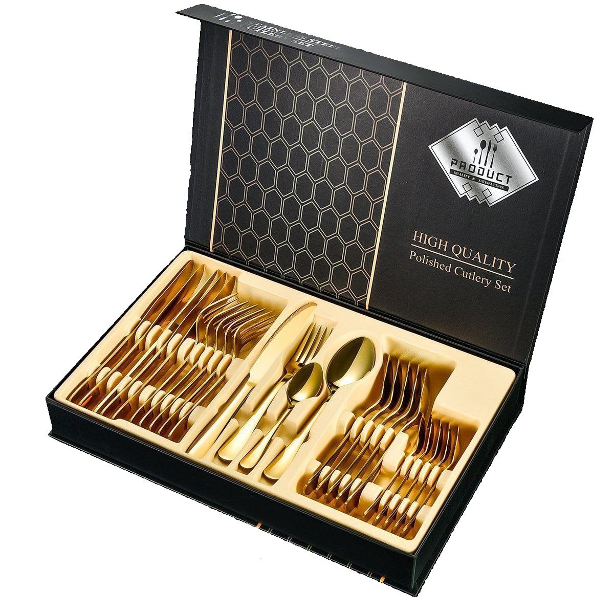 Faizee Home Besteck-Set GIFT BOX Gold 24 tlg Besteck für. 6 Personen (24-tlg)