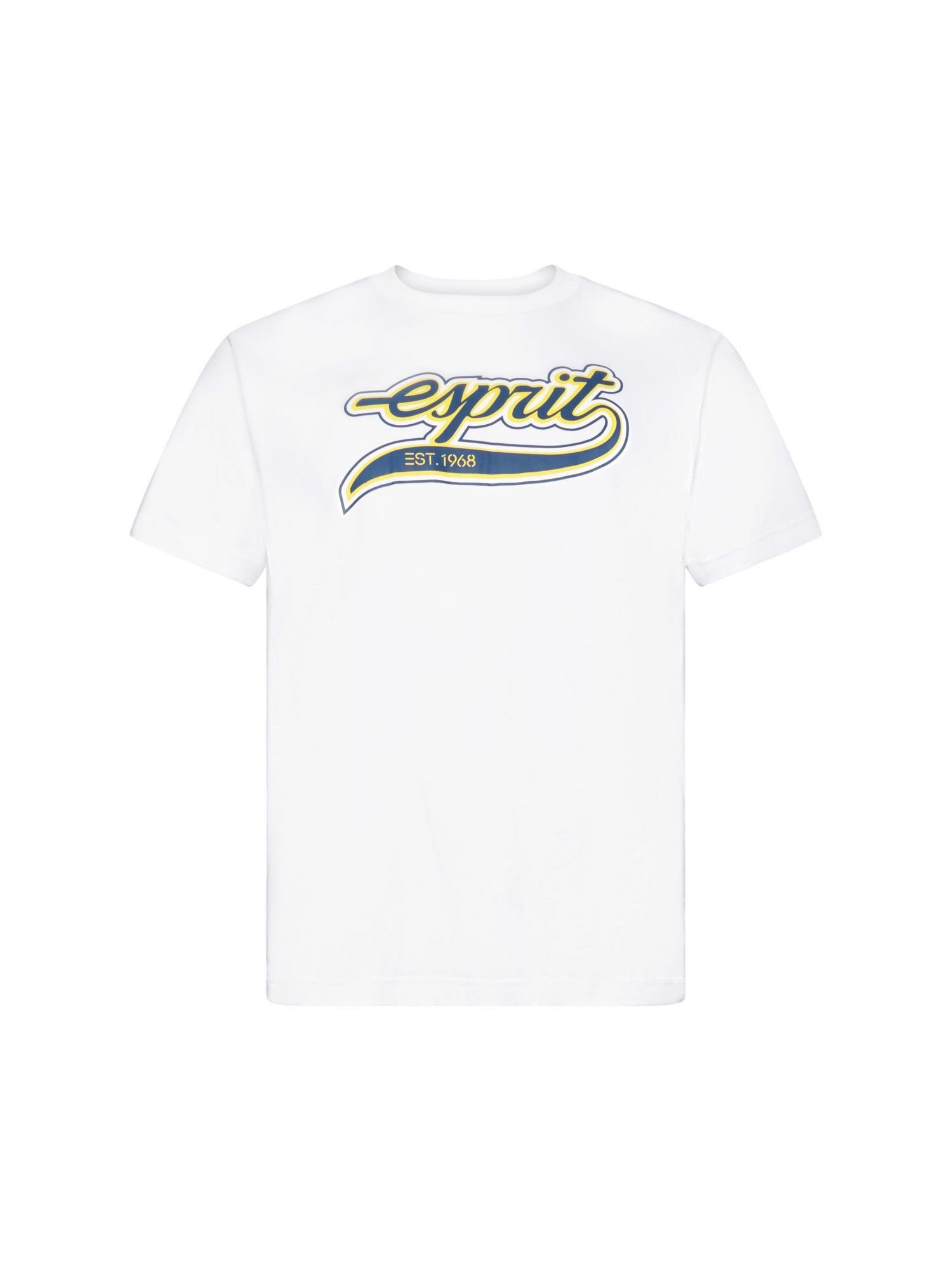 Esprit Langarmshirt Retro-T-Shirt mit WHITE Baumwolle (1-tlg) Logo aus