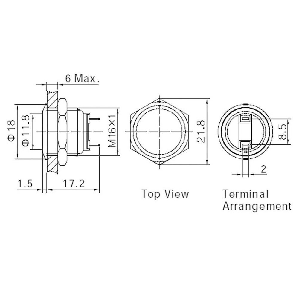 Thumbnail - TRU COMPONENTS Schalter TRU COMPONENTS 701802 GQ16F-10/J/N Vandalismusgeschützter Drucktaster (GQ16F-10/J/N)