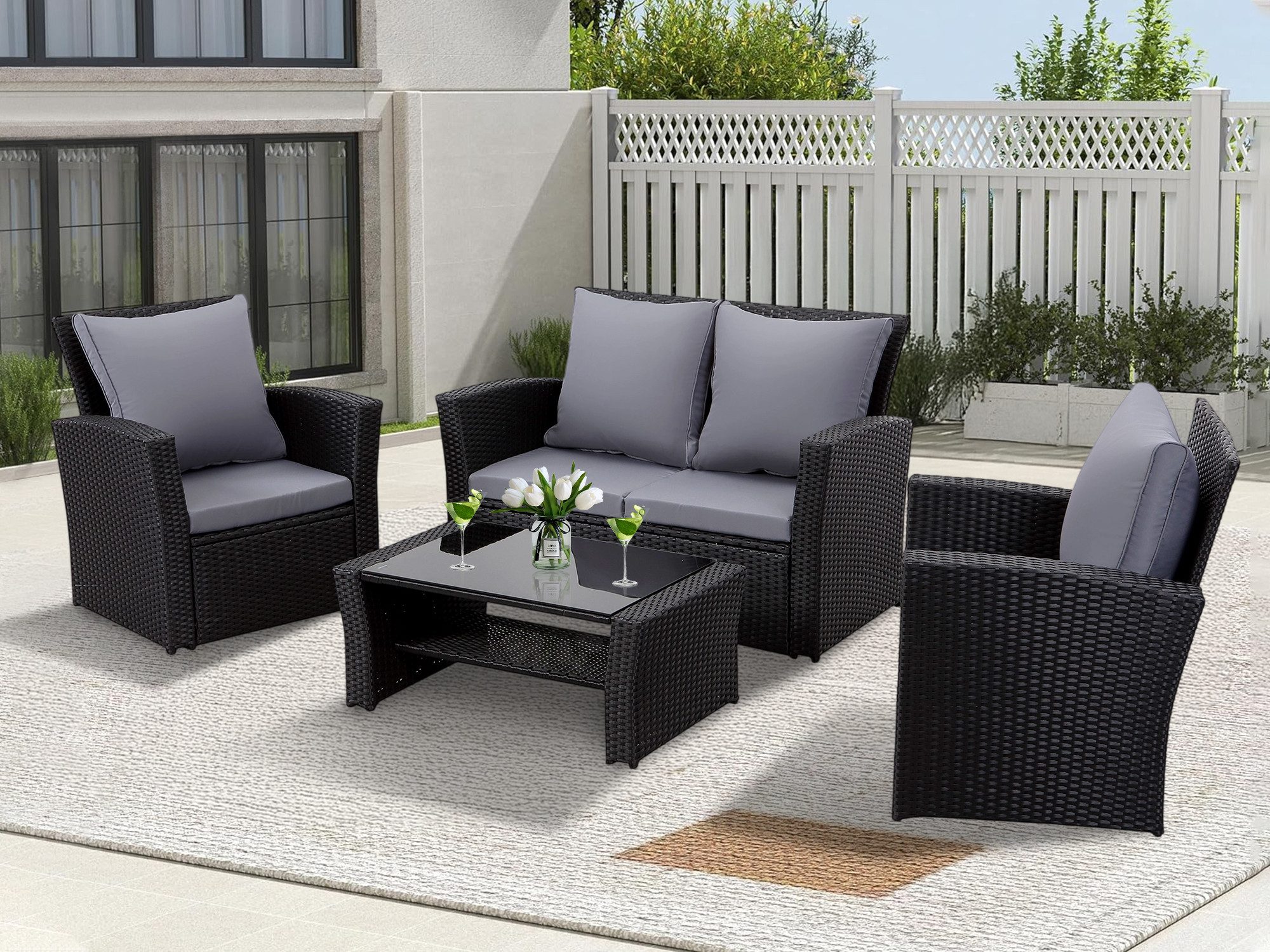MeXo Gartenlounge-Set, (handgefertigtes Poly-Rattan Gartenmöbelset, 4-tlg., günstig online kaufen