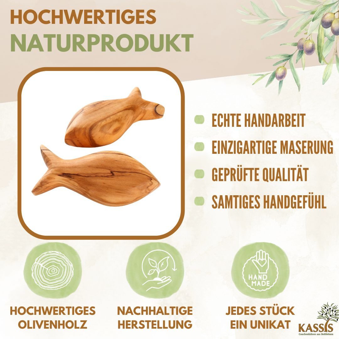 Kassis Geschenkartikel Dekoobjekt Olivenholz Fisch Handschmeichler, Antistress Glücksbringer, handgefertigt in Bethlehem, Geschenk zu mehreren Anlässen