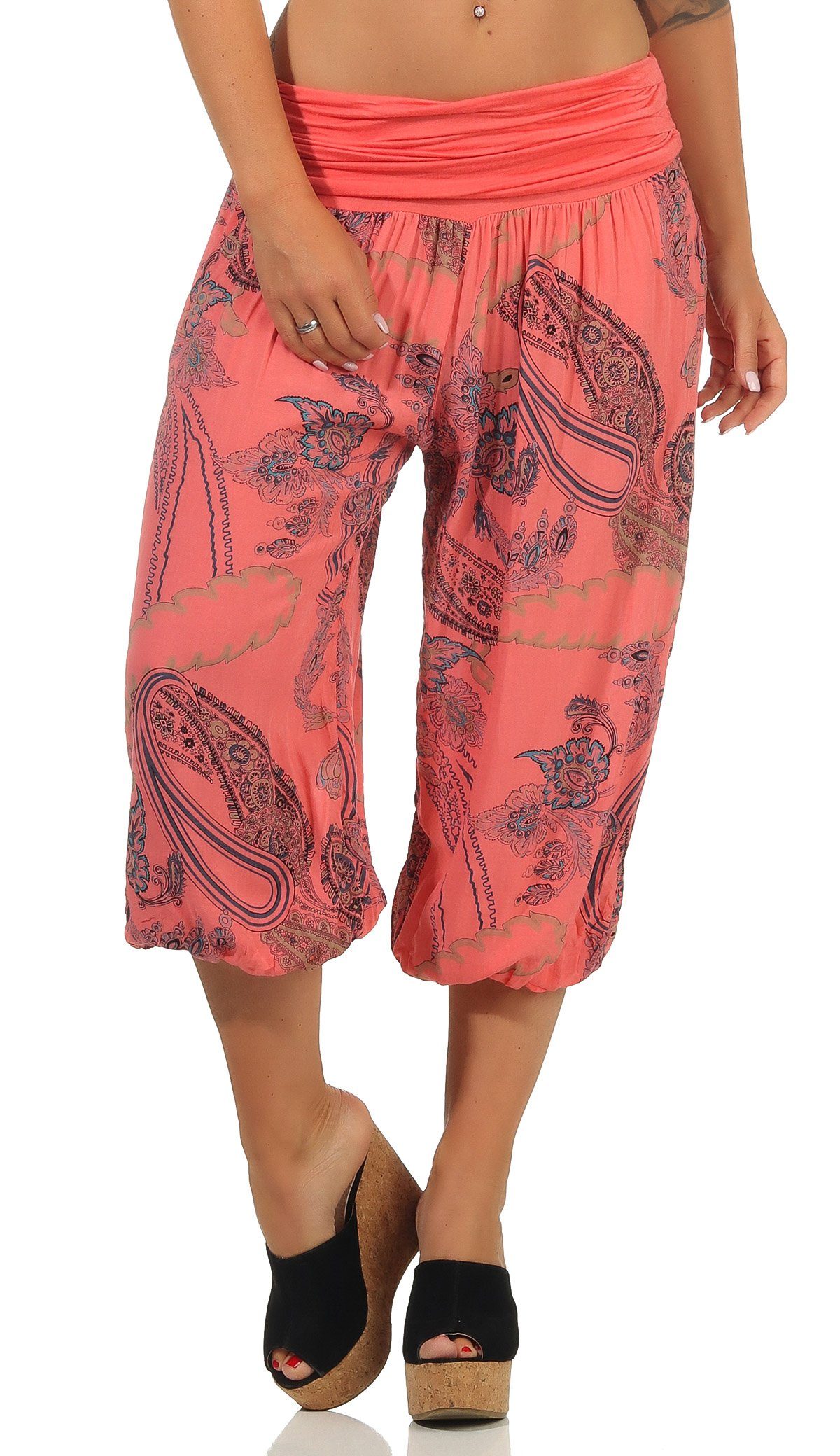 malito more than fashion Haremshose malito Damen kurze Aladinhose mit Print, Haremshose zum Tanzen, kurze Pluderhose mit Allover Print