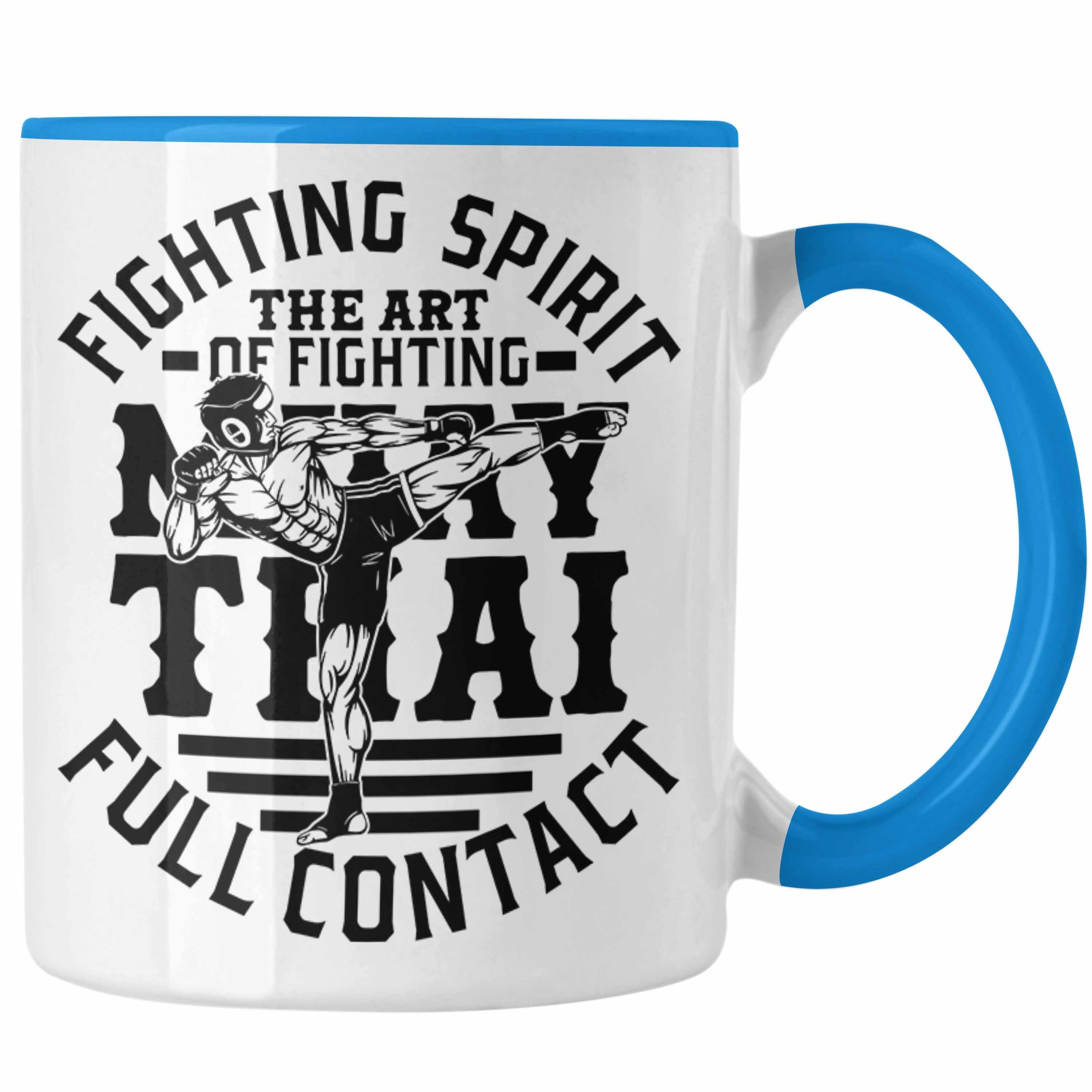 Trendation Tasse Muay Thai Tasse Geschenk Muay Thai-Kämpfer Geschenkidee Fighting Spiri Blau