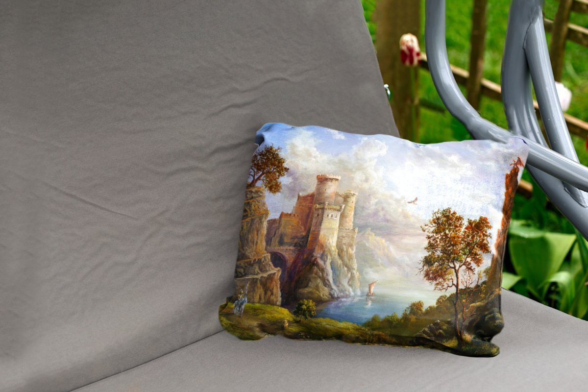 märchenhaften Dekokissenbezug, Kissenhülle Gemälde eines Polyester, Outdoor-Dekorationskissen, Königreichs, Dekokissen MuchoWow