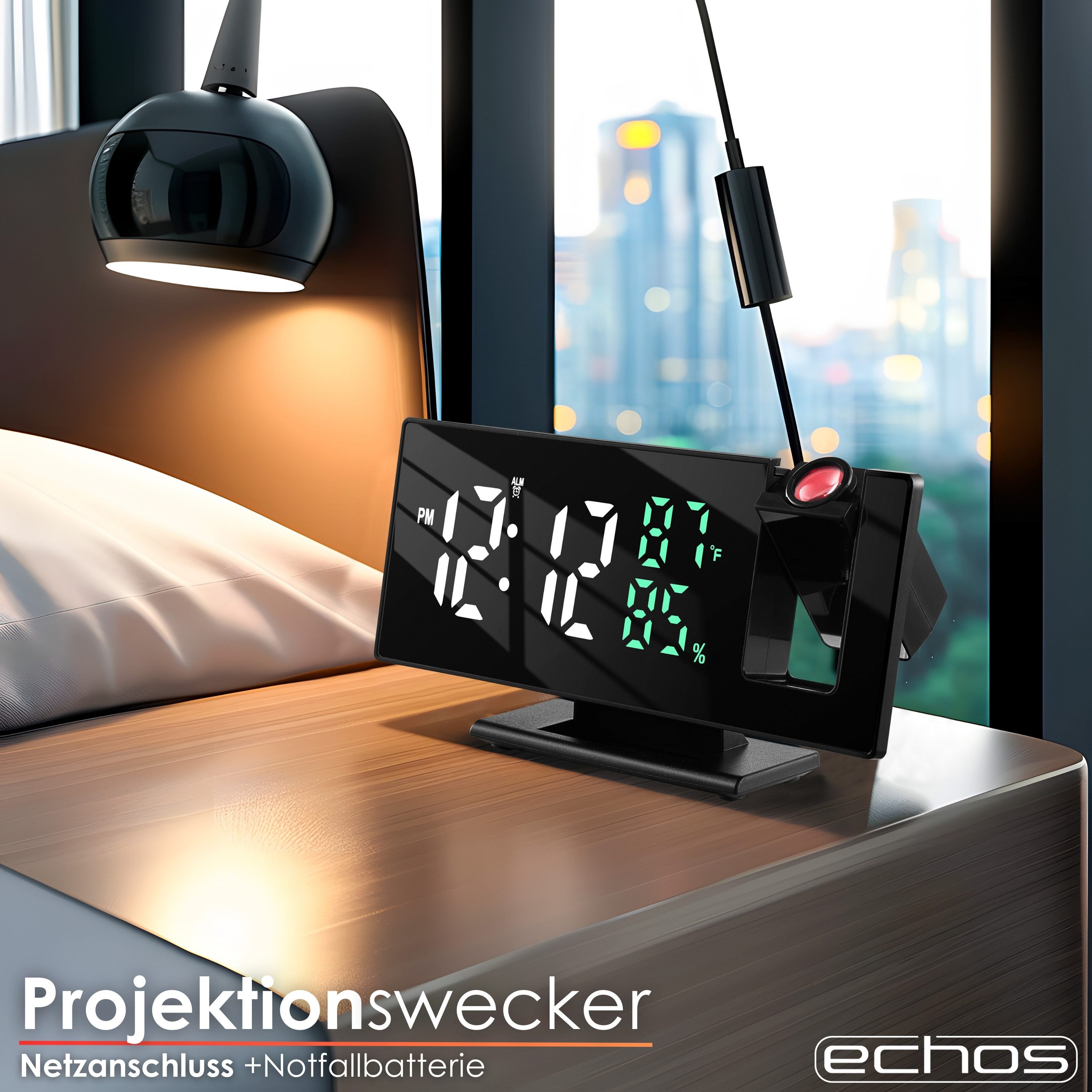 echos Projektionswecker Eco-4600 Großes LED-Display,3m Projektion,Temperatu günstig online kaufen