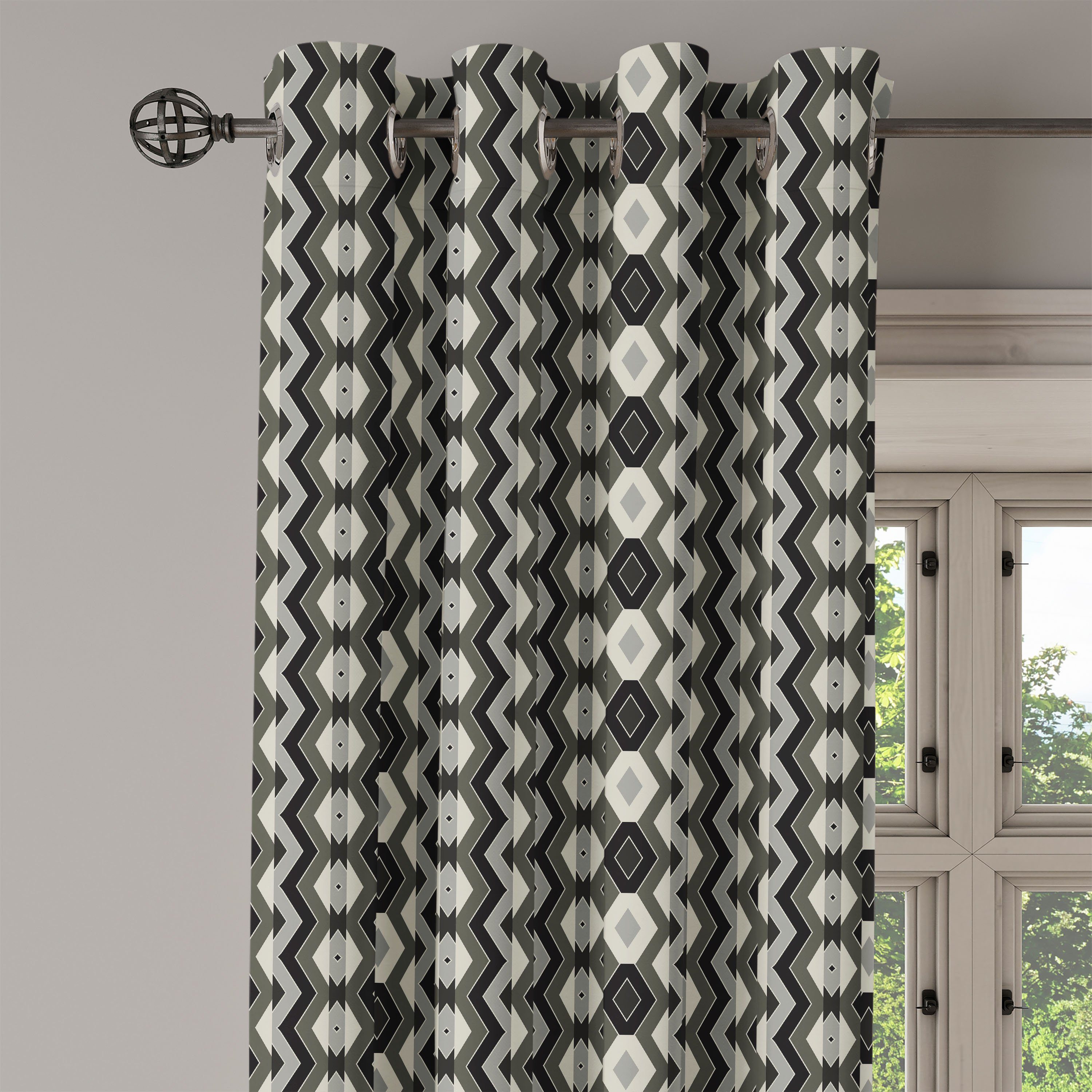 Geometrisch Schlafzimmer Zigzags Gardine Chevron Boho 2-Panel-Fenstervorhänge Dekorative Abakuhaus, Wohnzimmer, für