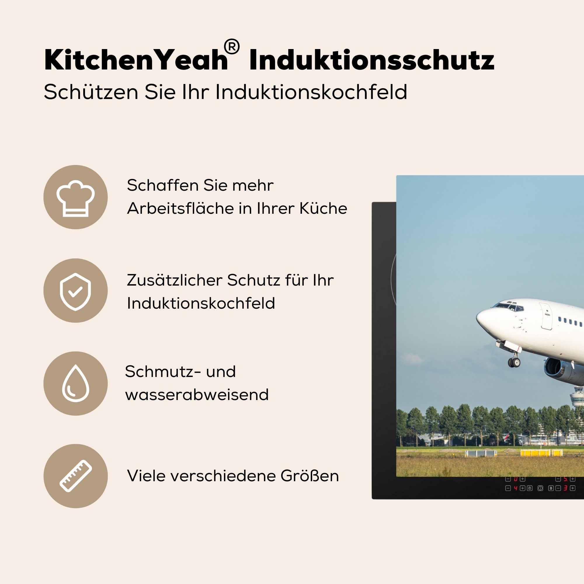 81x52 küche, die tlg), Vinyl, in Flugzeuge Ceranfeldabdeckung Schiphol, MuchoWow Induktionskochfeld (1 für Herdblende-/Abdeckplatte cm, Schutz Abfliegende