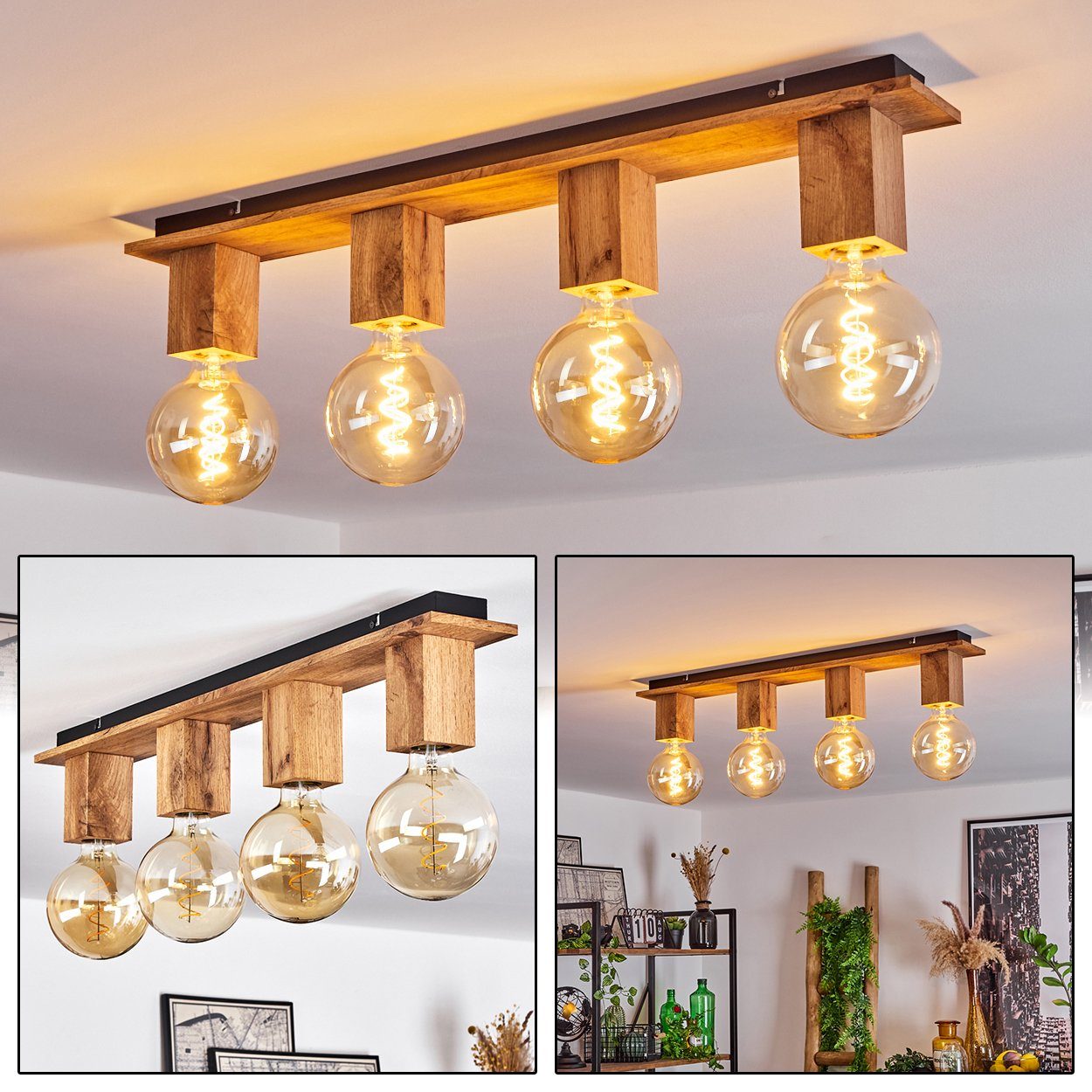 Metall 76cm, im Deckenlampe ohne Holzoptik/Schwarz, »Codrongianus« hofstein skandinavischen 4xE27 moderne Leuchte aus Länge Leuchtmittel, Design, Deckenleuchte in