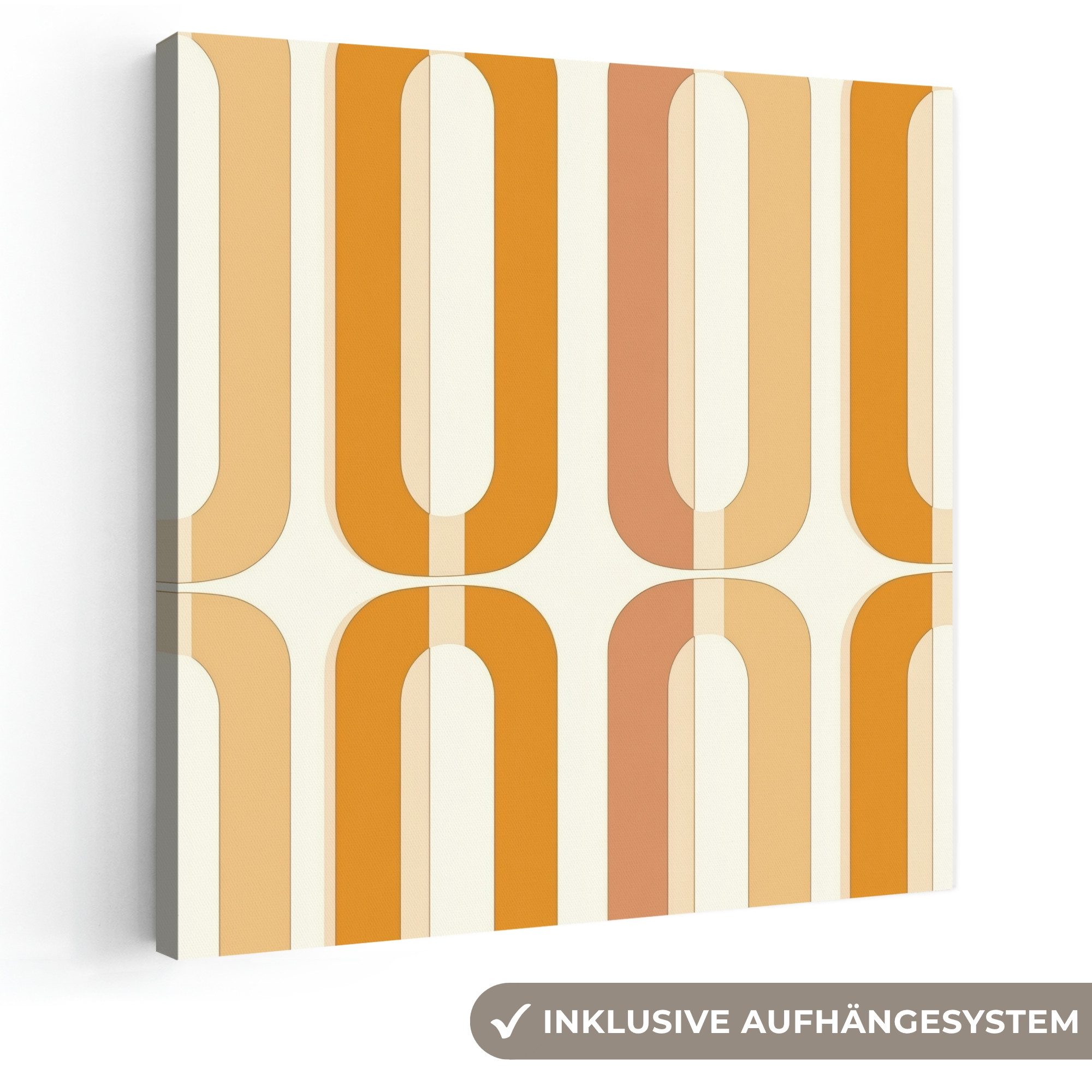 OneMillionCanvasses® Leinwandbild U-förmig - Retro - Orange, Fotodruck (1 St), Wandbild, Deko Schlafzimmer Wohnzimmer Flur 20x20 cm