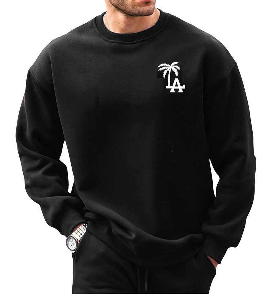 RMK Fleecepullover Herren Rundhalspullover Pullover Oversized Fitness LA Los Angeles mit Baumwolle