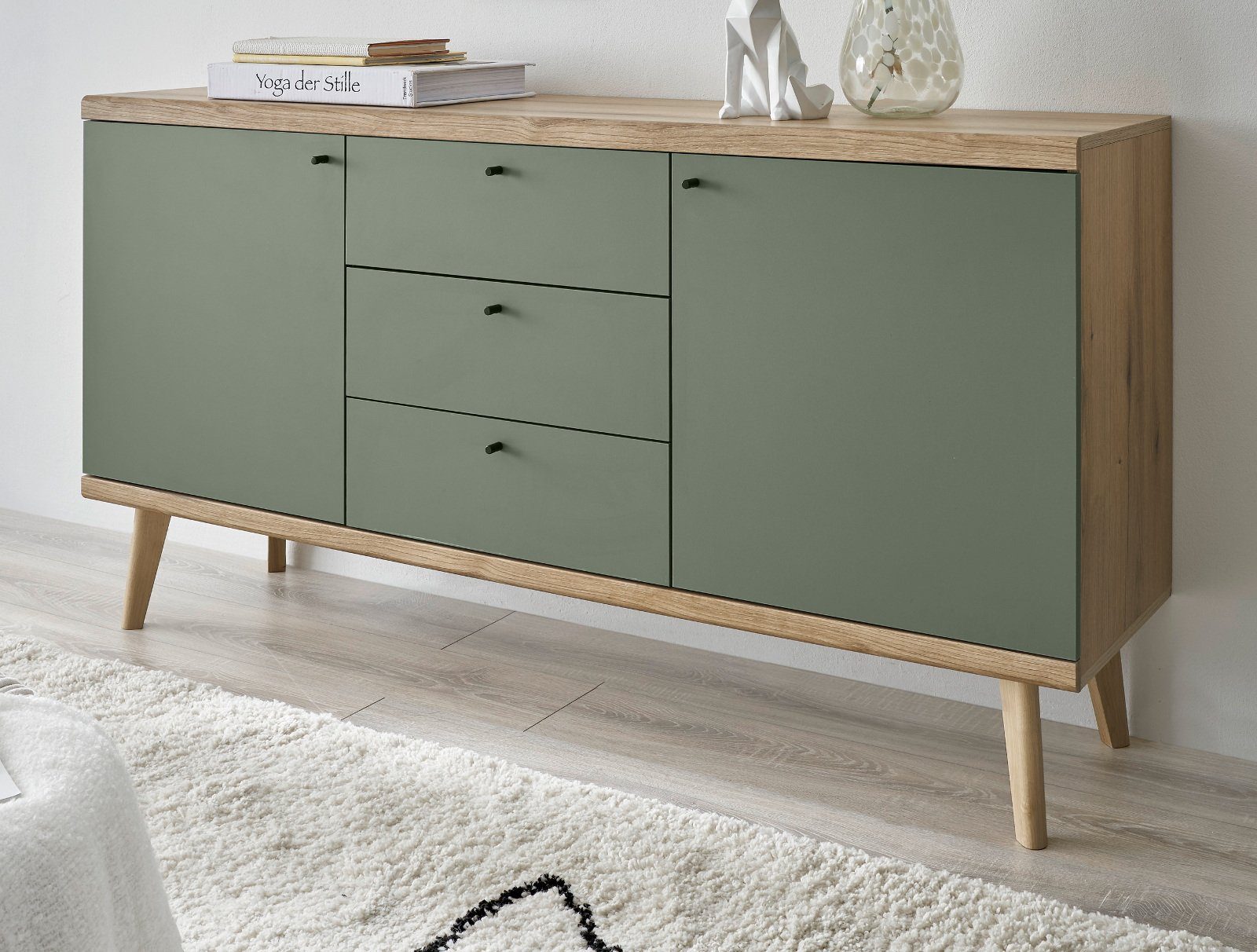 Furn.Design Sideboard Juna (Kommode in Eiche mit Salbeigrün, Breite 160 cm), skandinavisches Design