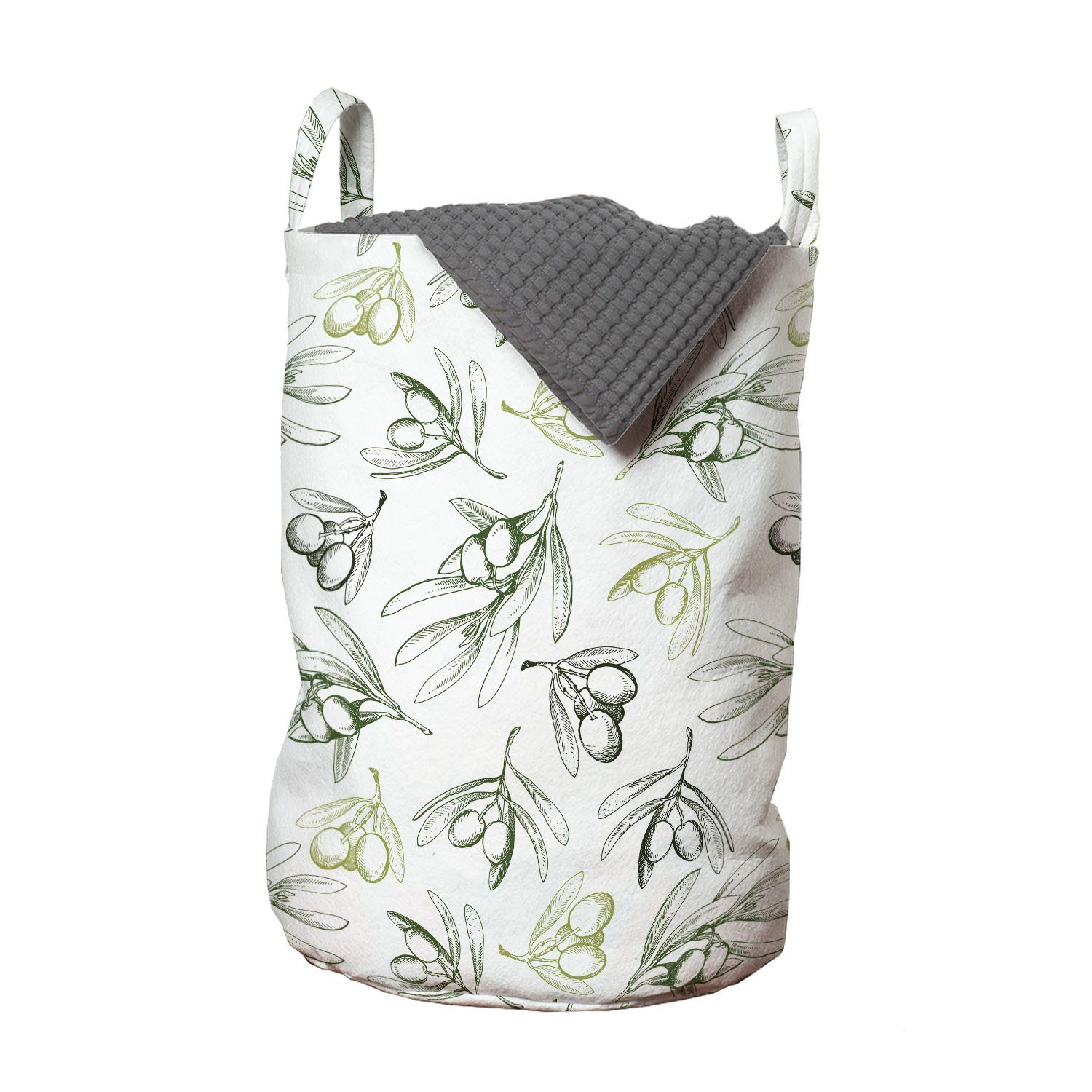 Abakuhaus Wäschesäckchen Wäschekorb mit Griffen Kordelzugverschluss für Waschsalons, Olive Sketch Umrißzeichnungen | Wäschesäcke