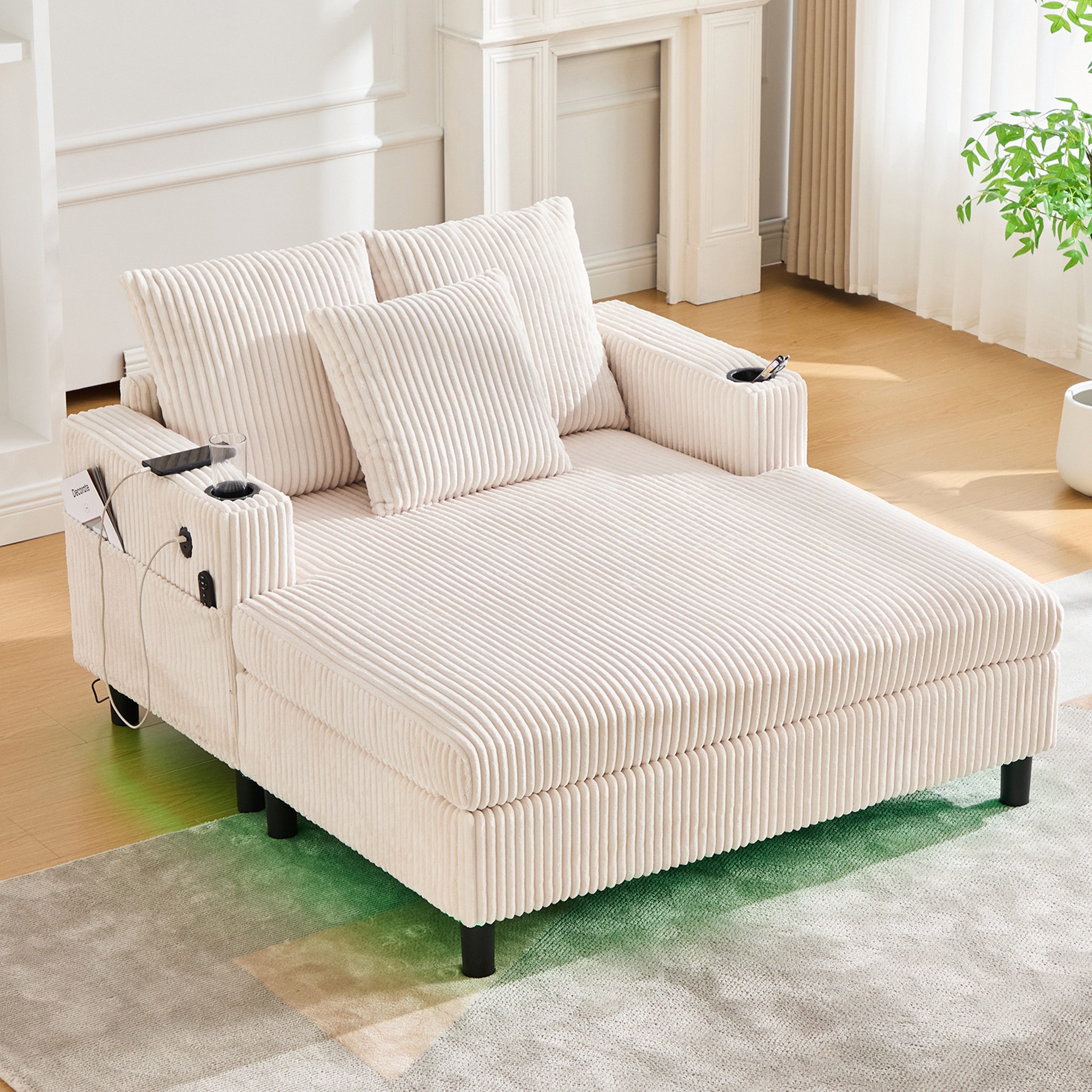 REDOM Loungesofa Chaiselongue-Relaxsessel,mit LED-Licht, Getränkehalter & USB-Anschluss, Polsterstuhl Schlafsofa, ergonomisch