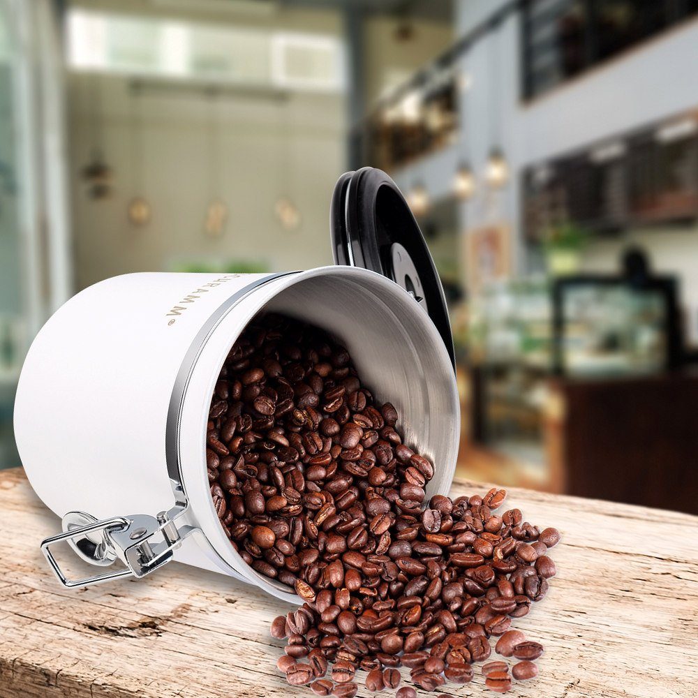 Kaffeedose weiß aus 1500 in Schramm® 15cm 10 mit Farben Schramm Dosierlöffel Kaffeedosen Kaffeebehälter Edelstahl Höhe: Kaffeedose ml matt