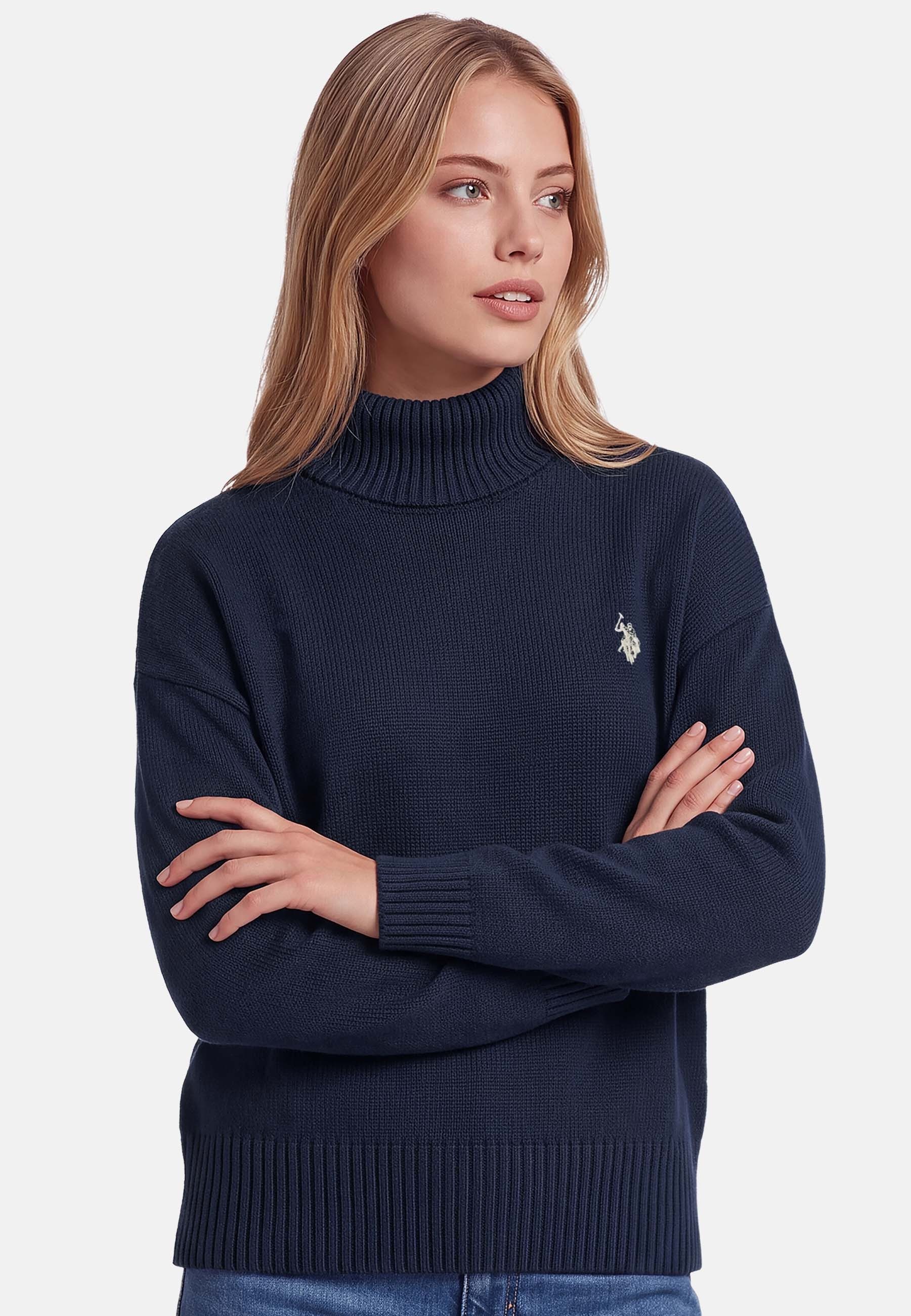 U.S. Polo Assn. Rundhalspullover aus reiner Baumwolle mit Stickereidetails Weicher Damenpullover mit schmalen Ärmeln und normaler Passform – Bild 2 von 5