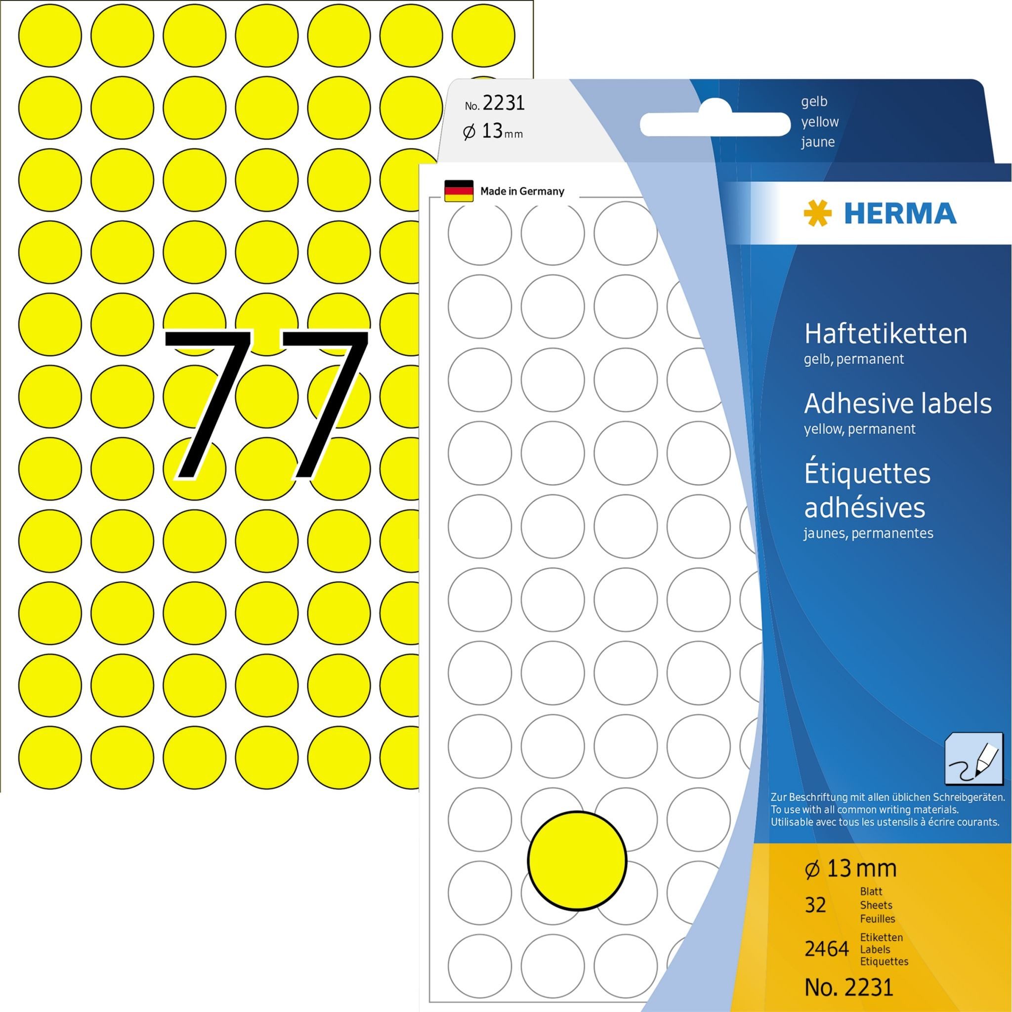 Moderationskoffer Herma Farbpunkte permanent haftend Ø 13 mm gelb 2464 Etik.