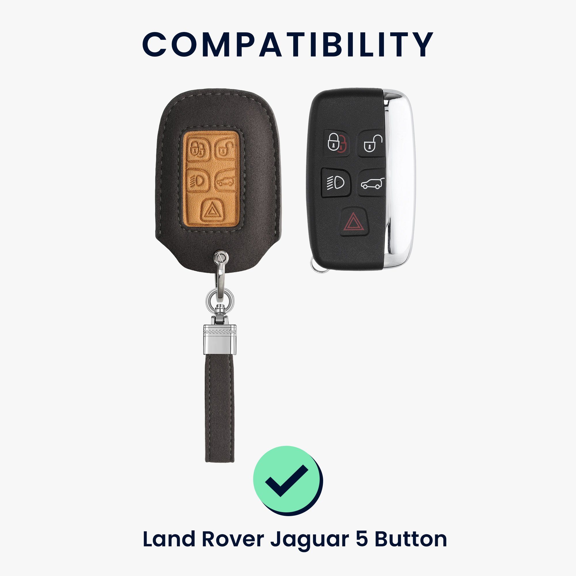 Case Land Schlüsseltasche Kunstleder Schlüssel kwmobile für in Grau Rover - Autoschlüssel Braun Schlüsselhülle Hülle Jaguar, Cover