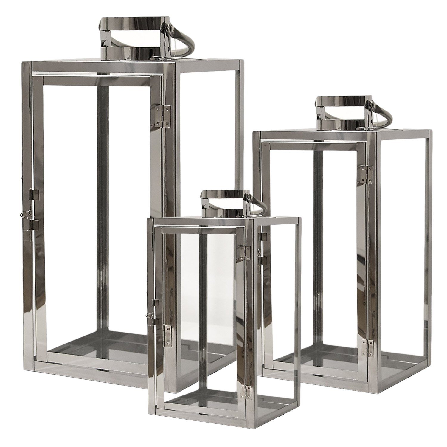 Mojawo Laterne 3er Set Edelstahl-Laternen 30/40/53cm + 3 LED Tropfen Lichte günstig online kaufen