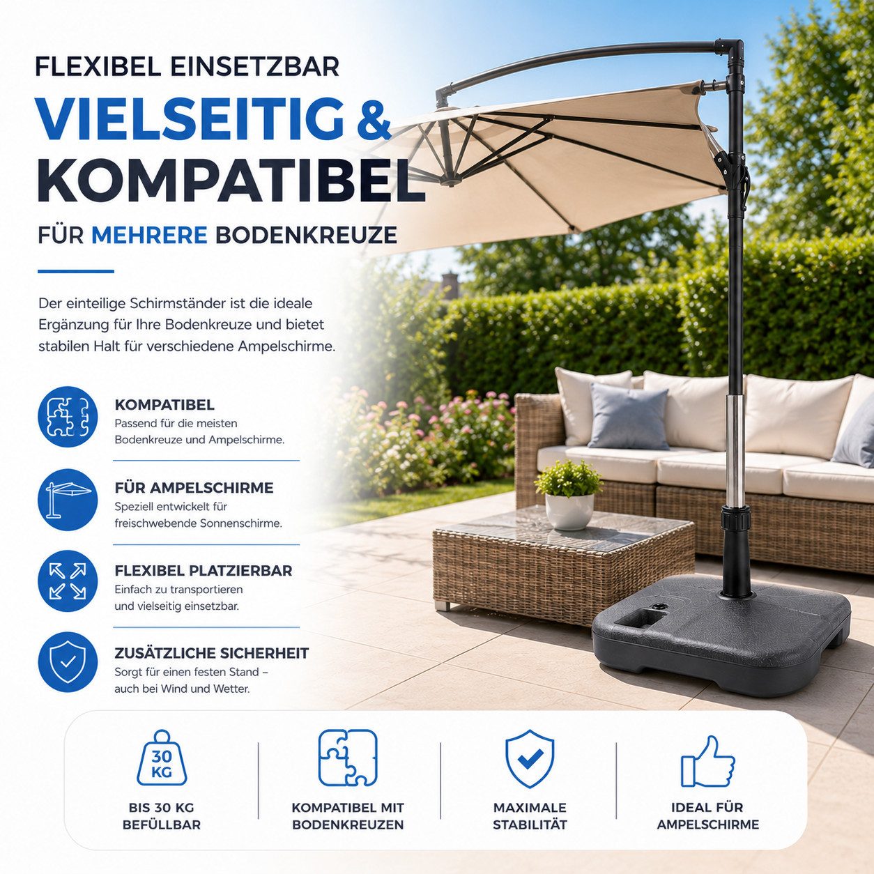 TK Gruppe Schirmständer Befüllbarer Sonnenschirmständer oder 4-teiliges Schirmgewicht-Set – Bild 5 von 5