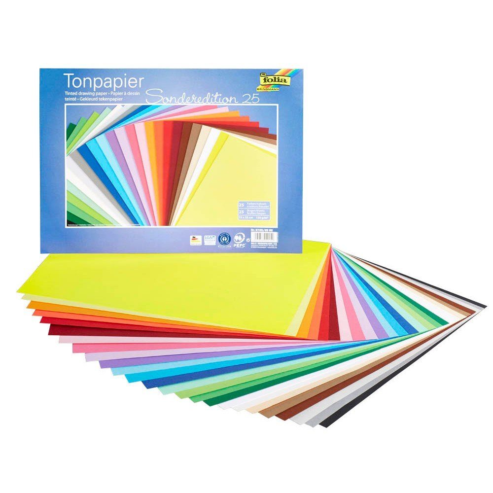 Folia Druckerpapier folia Tonpapier Sonderedition 25 farbsortiert 130 g/qm 25 Blatt