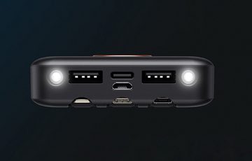 Havit 10000mAh + USB-C, iOS, Micro USB Kabel mit Doppeltaschenlampe Schwarz Powerbank