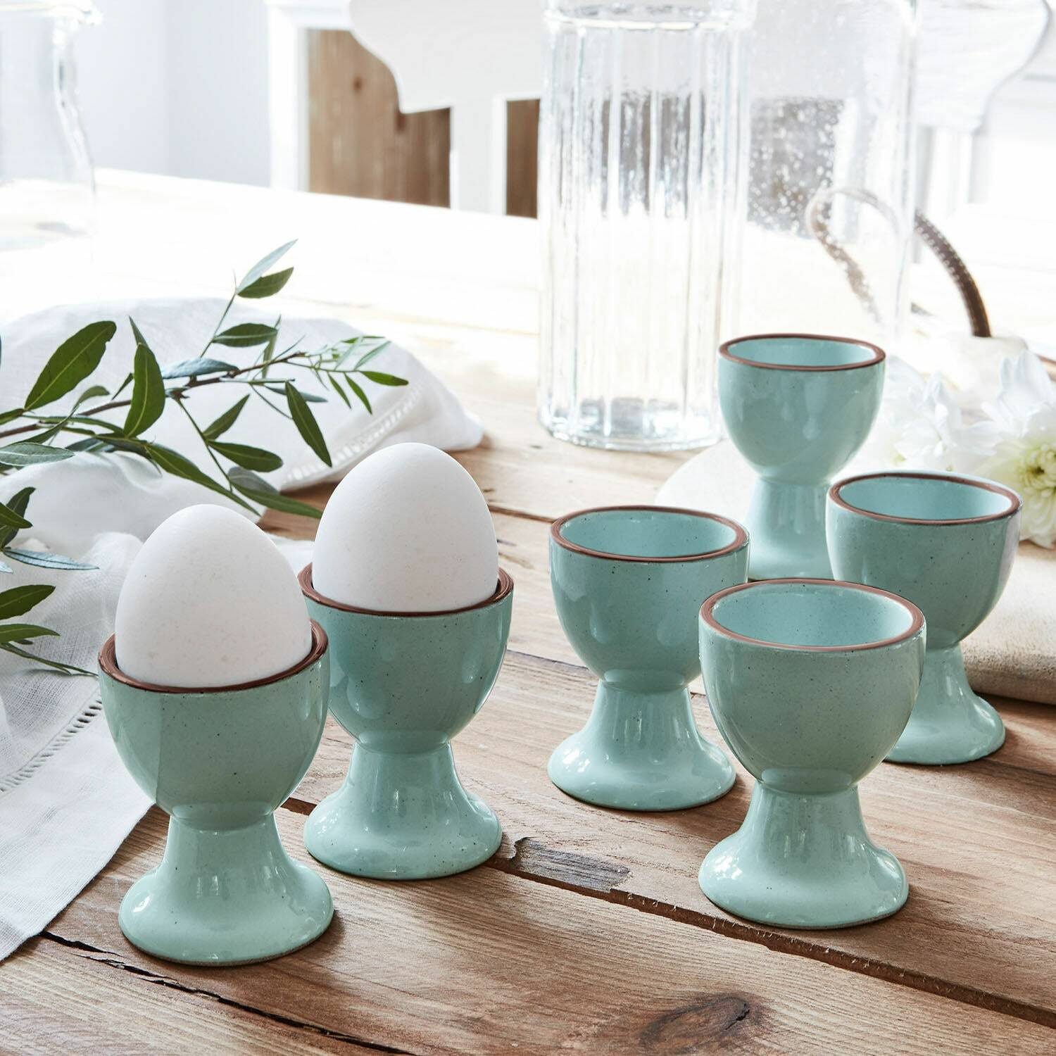 Mirabeau Geschirr-Set Eierbecher 6er Set Biarré türkis, Steinzeug