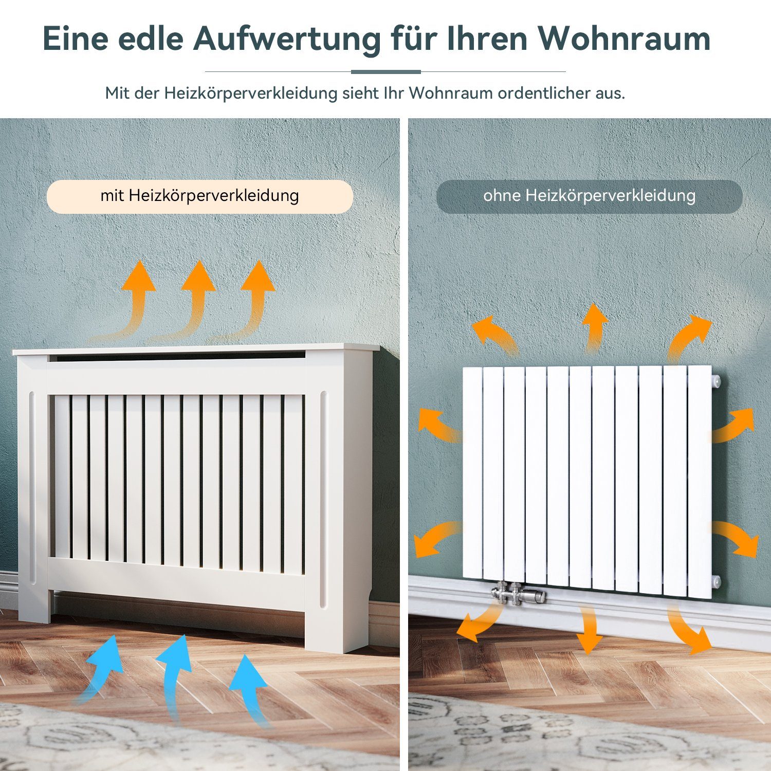 SONNI Heizungsverkleidung Heizkörperverkleidung weiß, Breite 78/112/152/172cm,Vertikale Gitter, Heizungsverkleidung, Zubehör für Wandmontage, MDF, Höhe 81.5cm – Bild 3 von 5