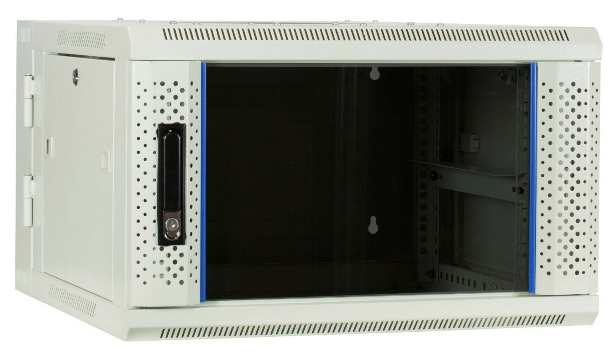 DSIT Wandgehäuse 6 HE Serverschrank, wendbares Wandgehäuse mit Glastür, Weiß (BxTxH)