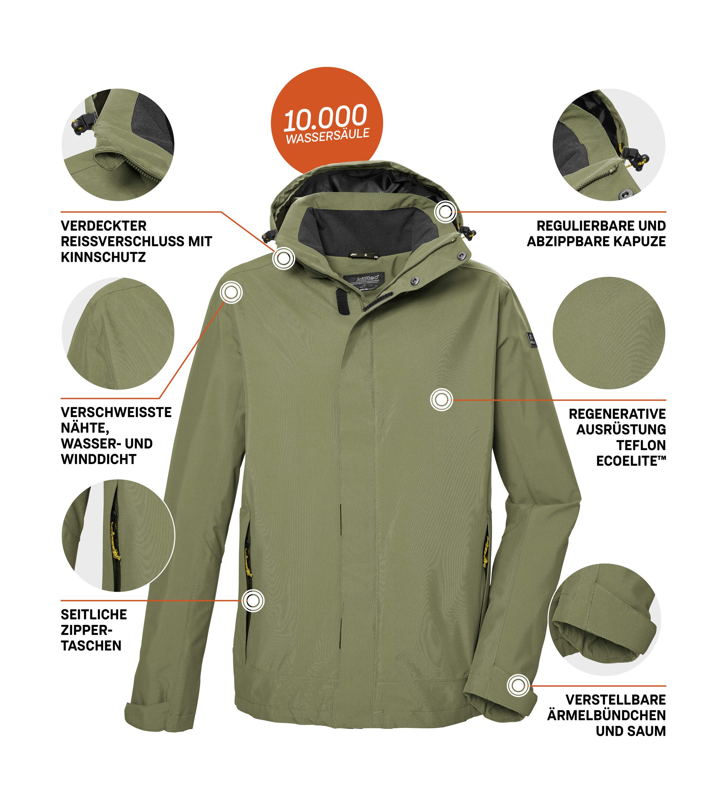 Killtec Funktionsjacke KOS 87 MN JCKT Wasser- und winddicht, atmungsaktiv, abnehmbare Kapuze – Bild 5 von 5