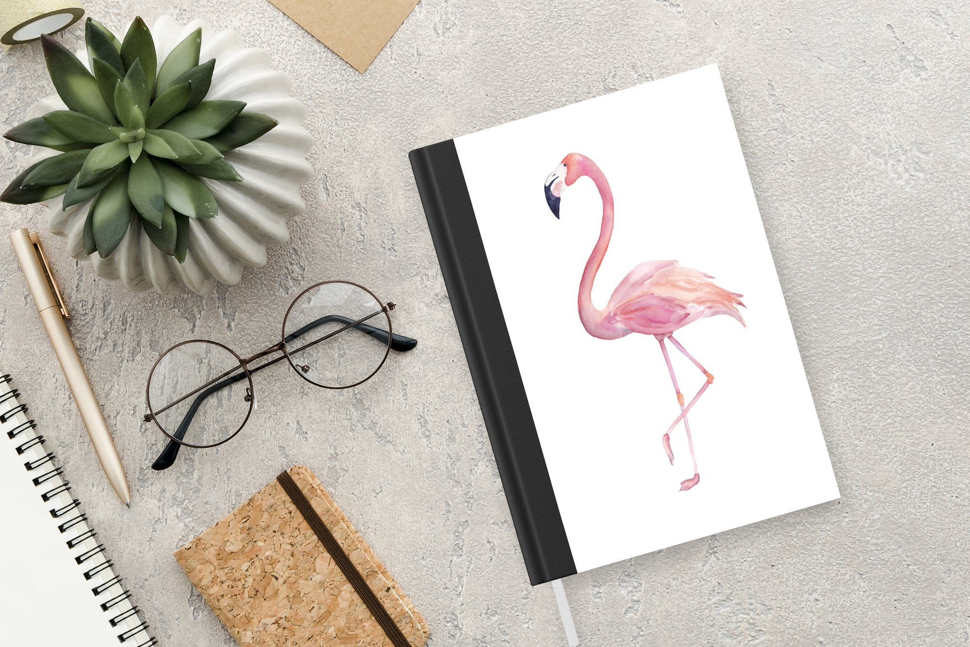 Rosa, Haushaltsbuch Notizbuch A5, Flamingo Aquarell - Seiten, Notizheft, - Journal, MuchoWow 98 Tagebuch, Merkzettel,