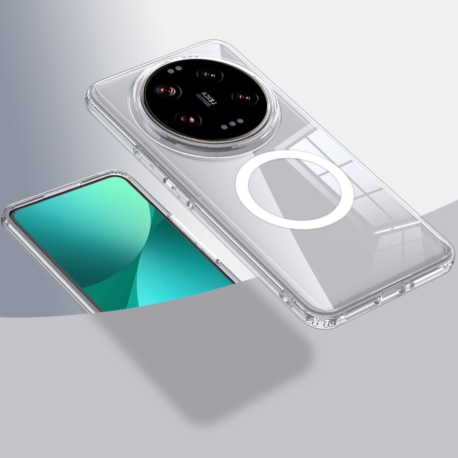 Wigento Handyhülle Für Xiaomi 14 Ultra MagSafe Schock Clear TPU Hybrid PC Schutz Hülle